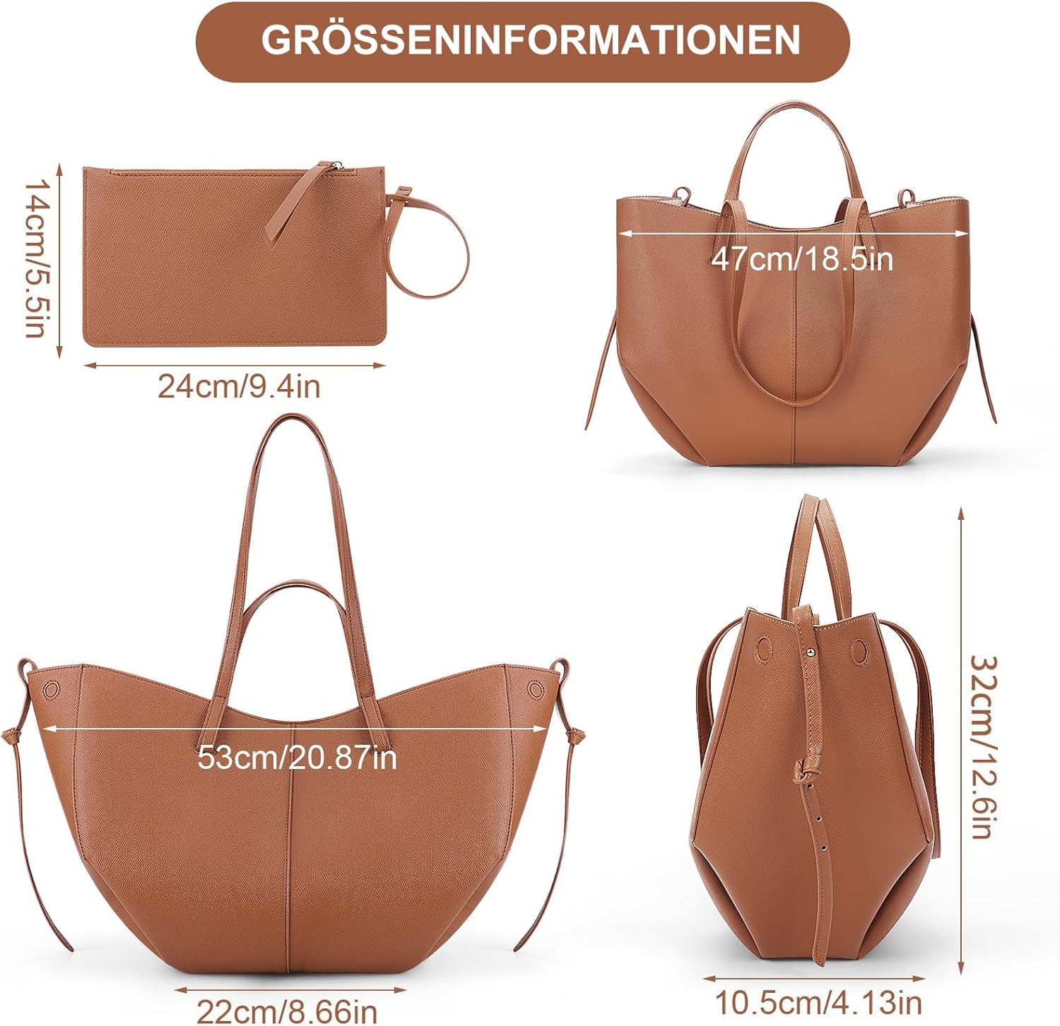 Thumbnail 5 de TIAASTAP Groß Handtasche Damen Tote Bag aus Kunstleder – Stilvolle Shopper für Uni, Alltag und Reisen