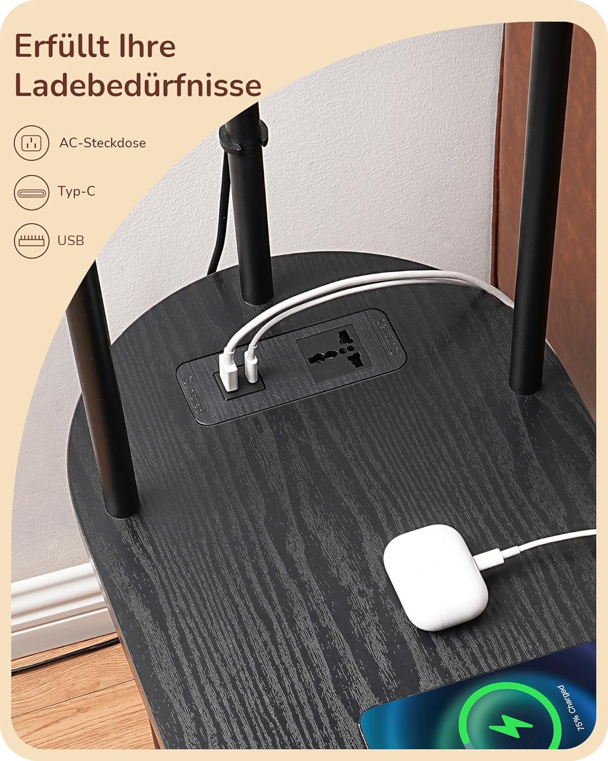 Thumbnail 2 de EDISHINE Stehlampe Wohnzimmer mit Regal und Aufbewahrungskorb – 165 cm, USB-Ladefunktion, 3 Farbtemperaturen