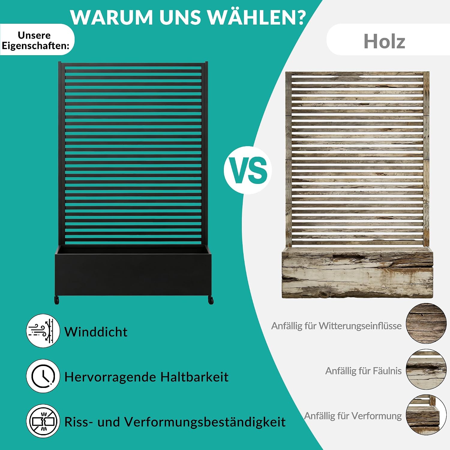 Detalle de Pflanzkasten aus Metall mit Spalier – Hochbeet auf Rädern, robuster Außenbereich