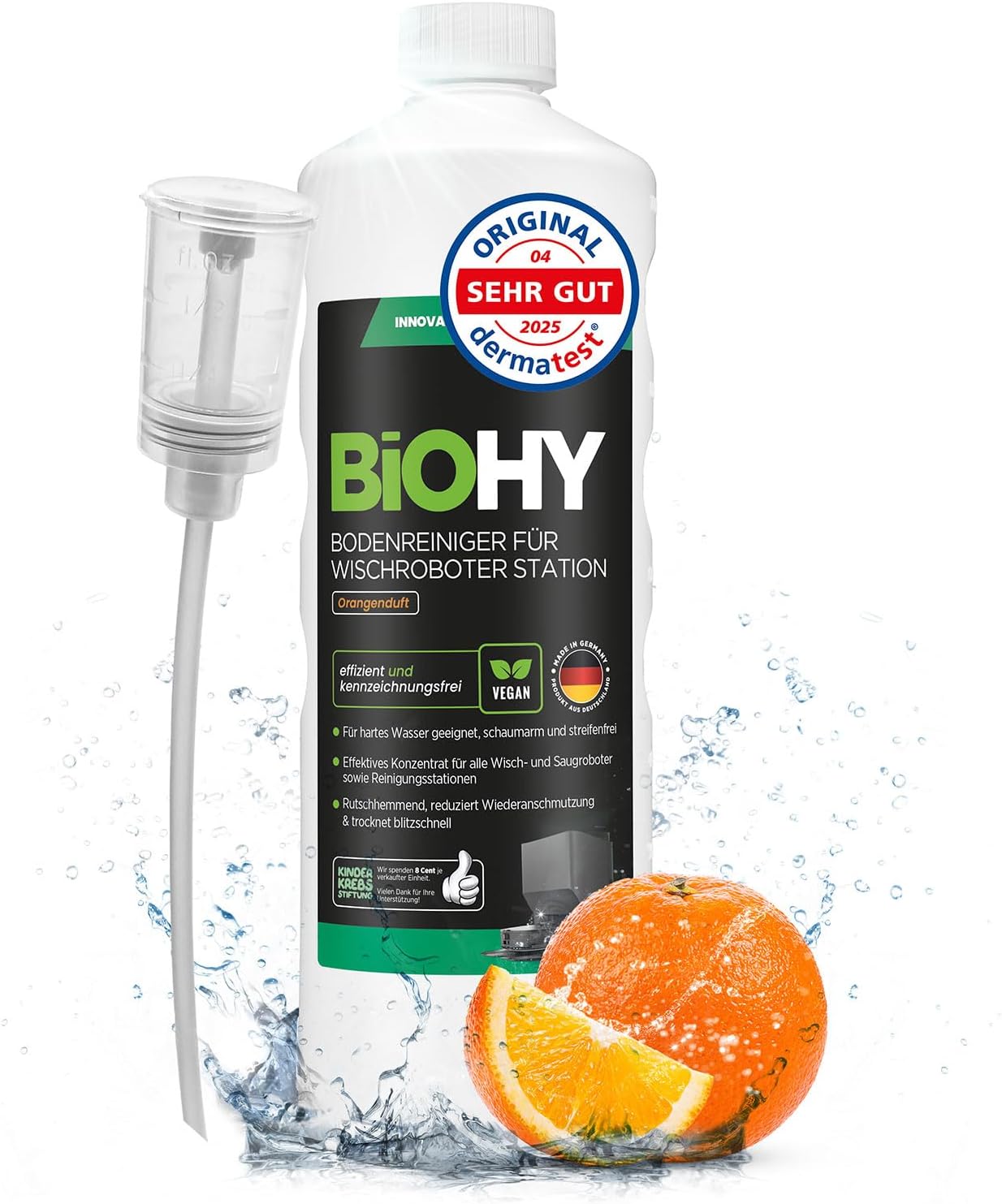 Detalle de BIOHY vloerreiniger voor robotstation, 1 l, geconcentreerd met oranjegeur