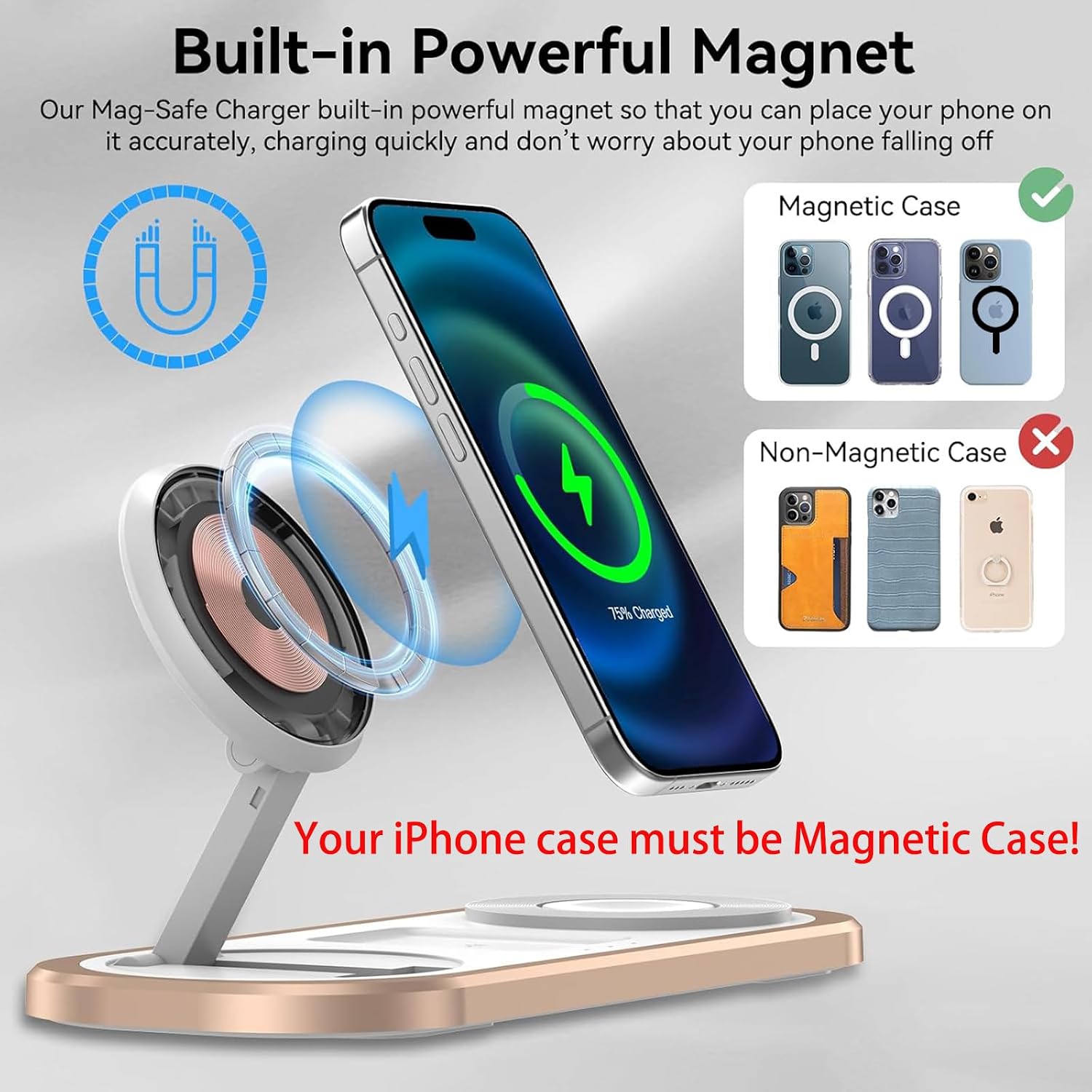 Detalle 2 de 3 in 1 Fast Wireless Charger Stand for iPhone