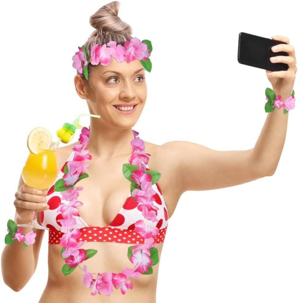 Detalle de Ensemble de Colliers Hawaïens Aomig – Guirlande colorée avec bandeau et bracelets