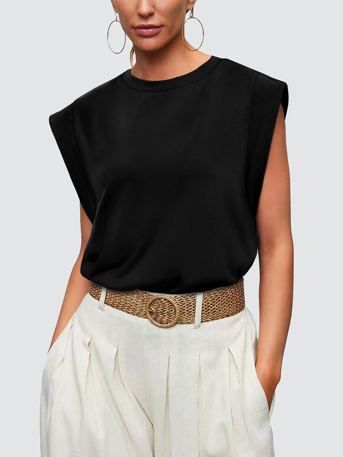 Detalle 2 de WIHOLL Cap Sleeve Tops for Women – Lightweight Summer Tee, Loose Fit, Business Casual Tank