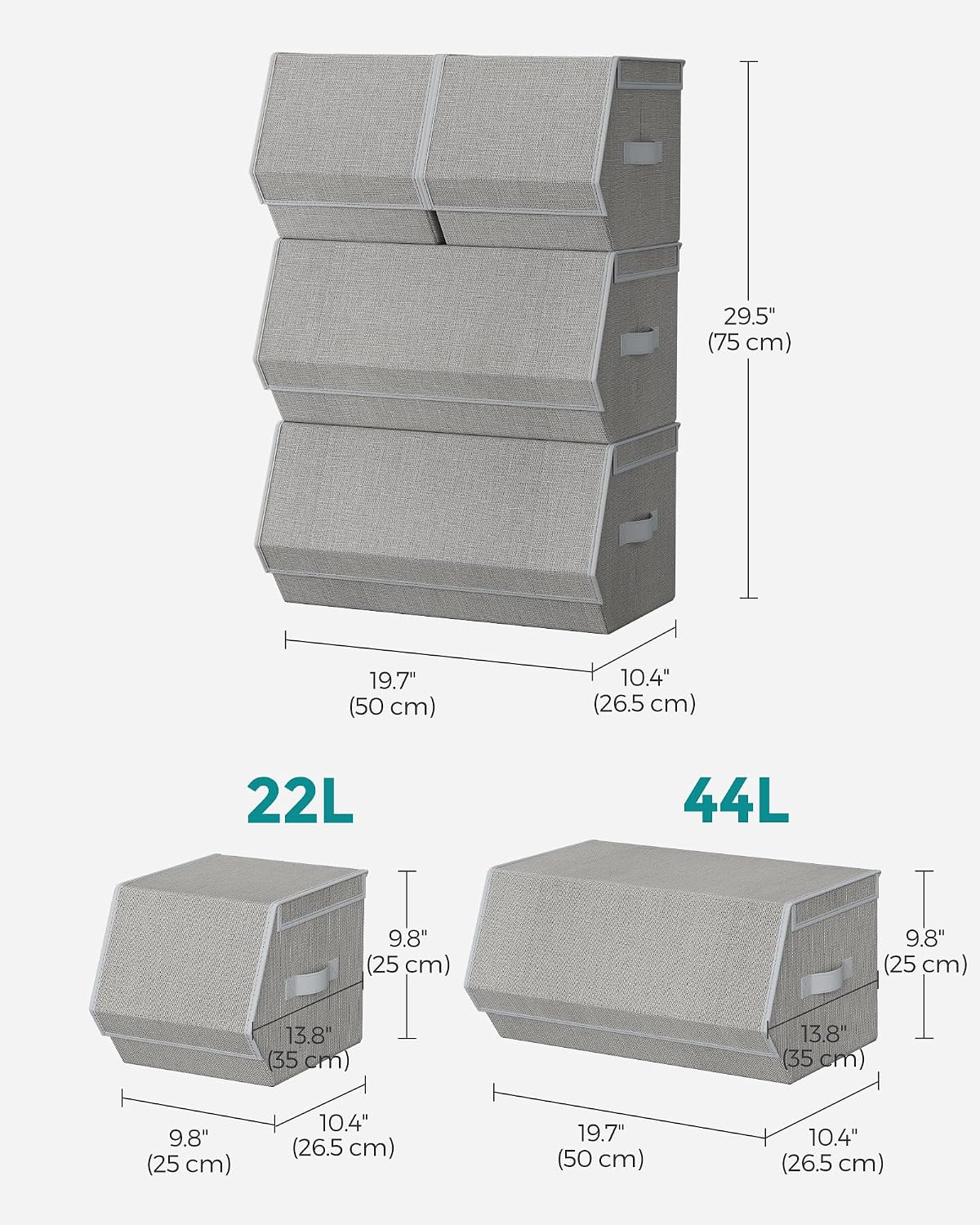 Thumbnail 2 de SONGMICS RLB022W01 opbergboxen, set van 4, stapelbaar, duifgrijs