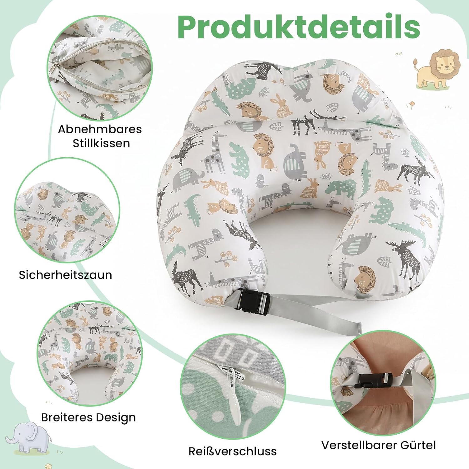 Thumbnail 6 de SHANNA Stillkissen XXL – Multifunktionales Still- und Fütterkissen mit verstellbarem Hüftgurt (Waldtiere)