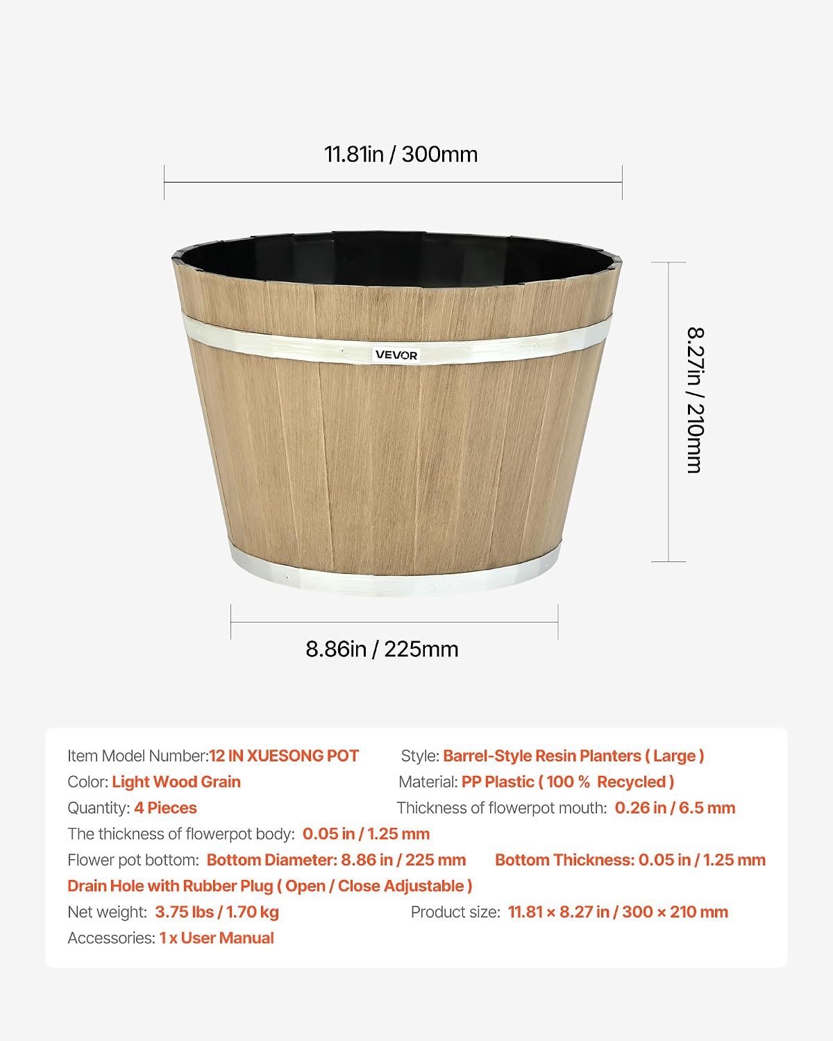 Thumbnail 6 de VEVOR Whiskey Barrel Planters, 11.81-Inch