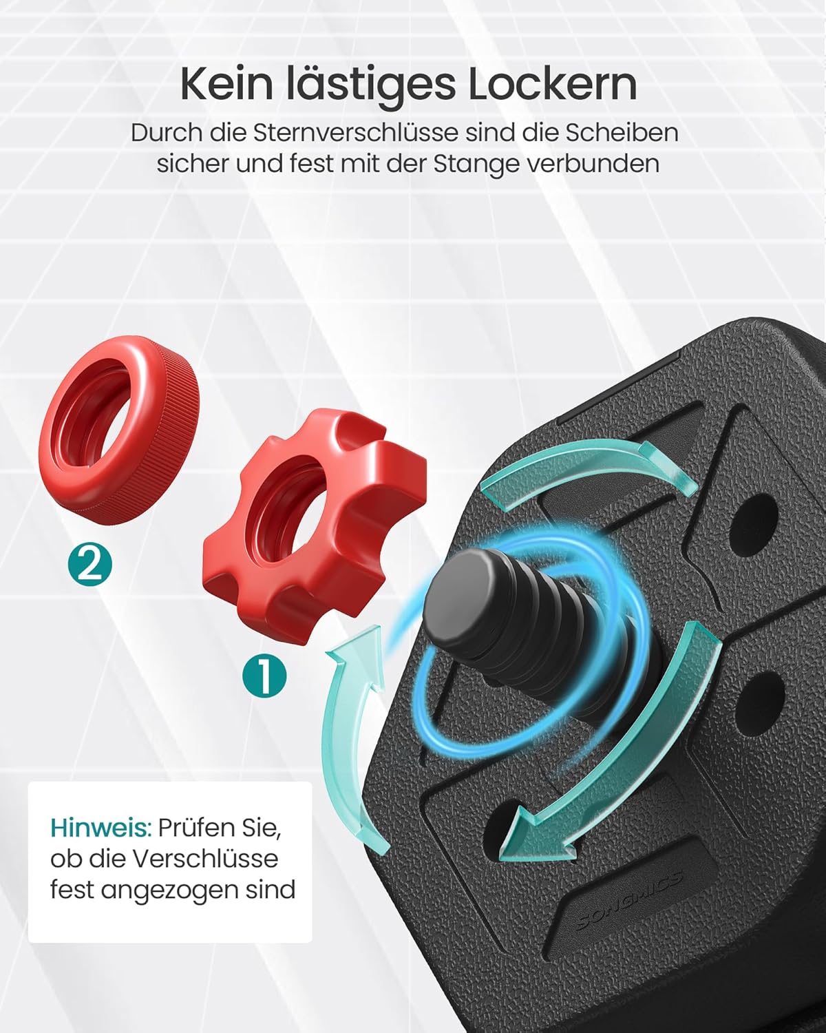 Detalle de SONGMICS Hantelset – Hexagonalschalensatz mit Verbindungsstange, 30 kg, Kurzhanteln & Langhantel inklusive