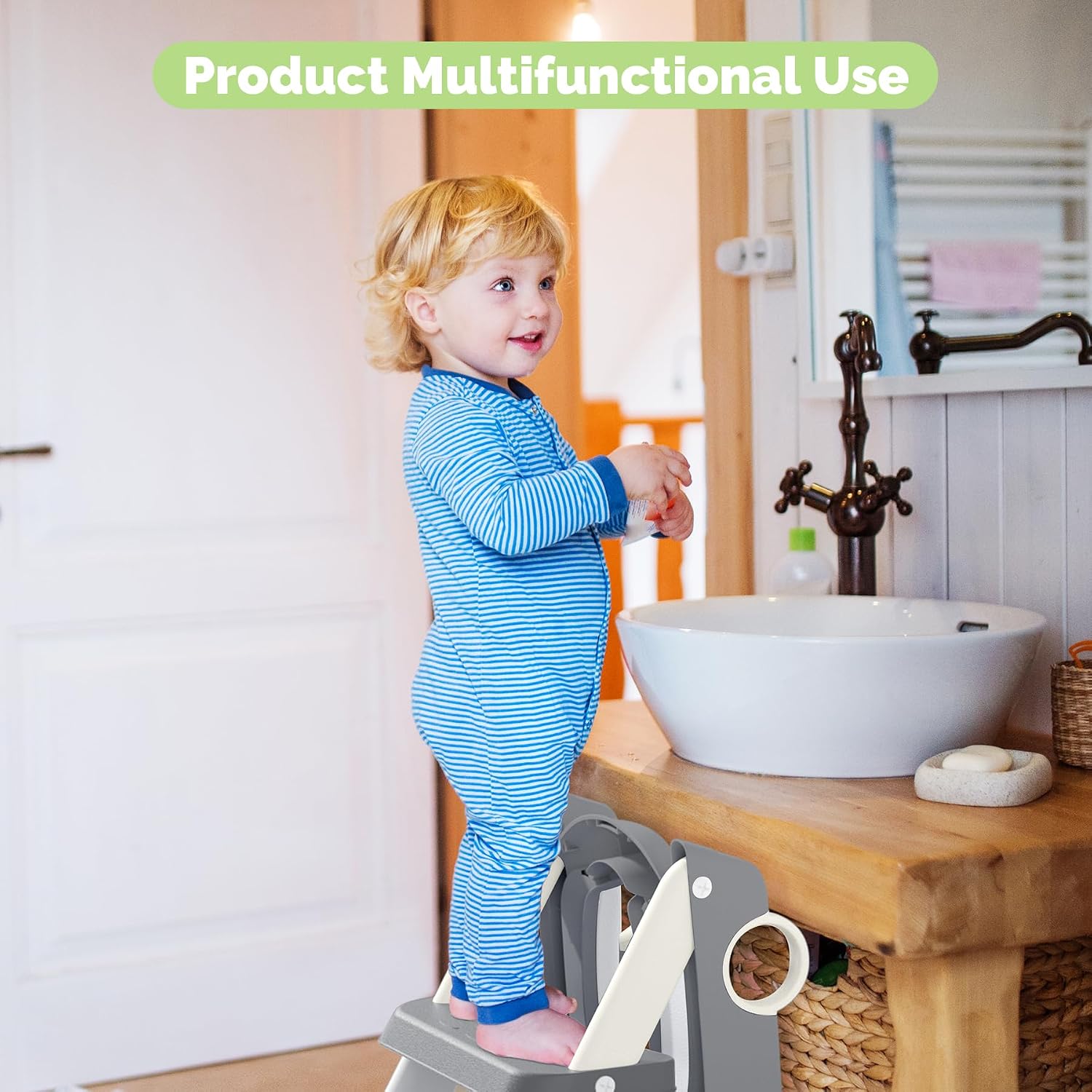 Detalle de COOSEYA 2-in-1 Toilet Seat & Potty Training Step Stool for Toddlers (Grey Cream)