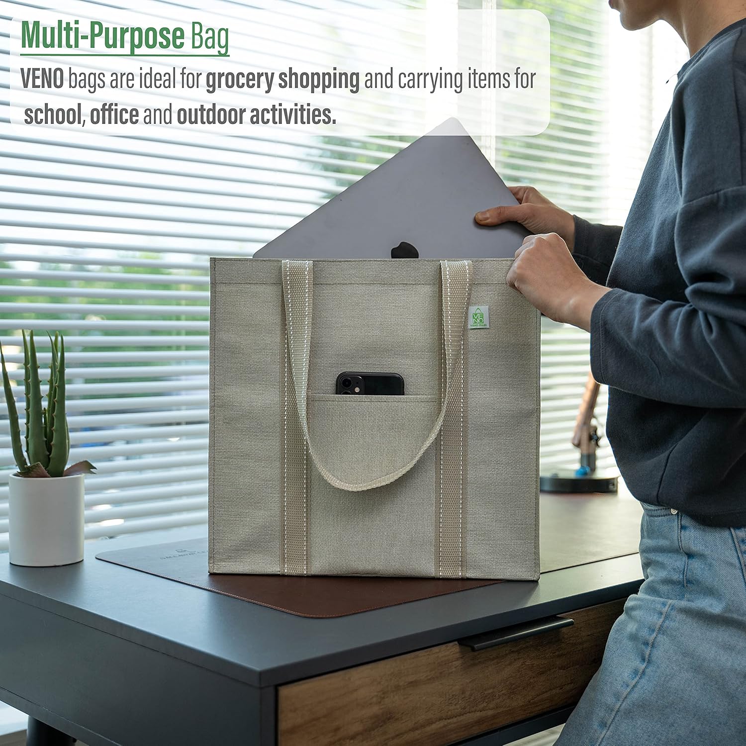 Detalle de VENO 4 Pack reusable grocery bag, 34.4L