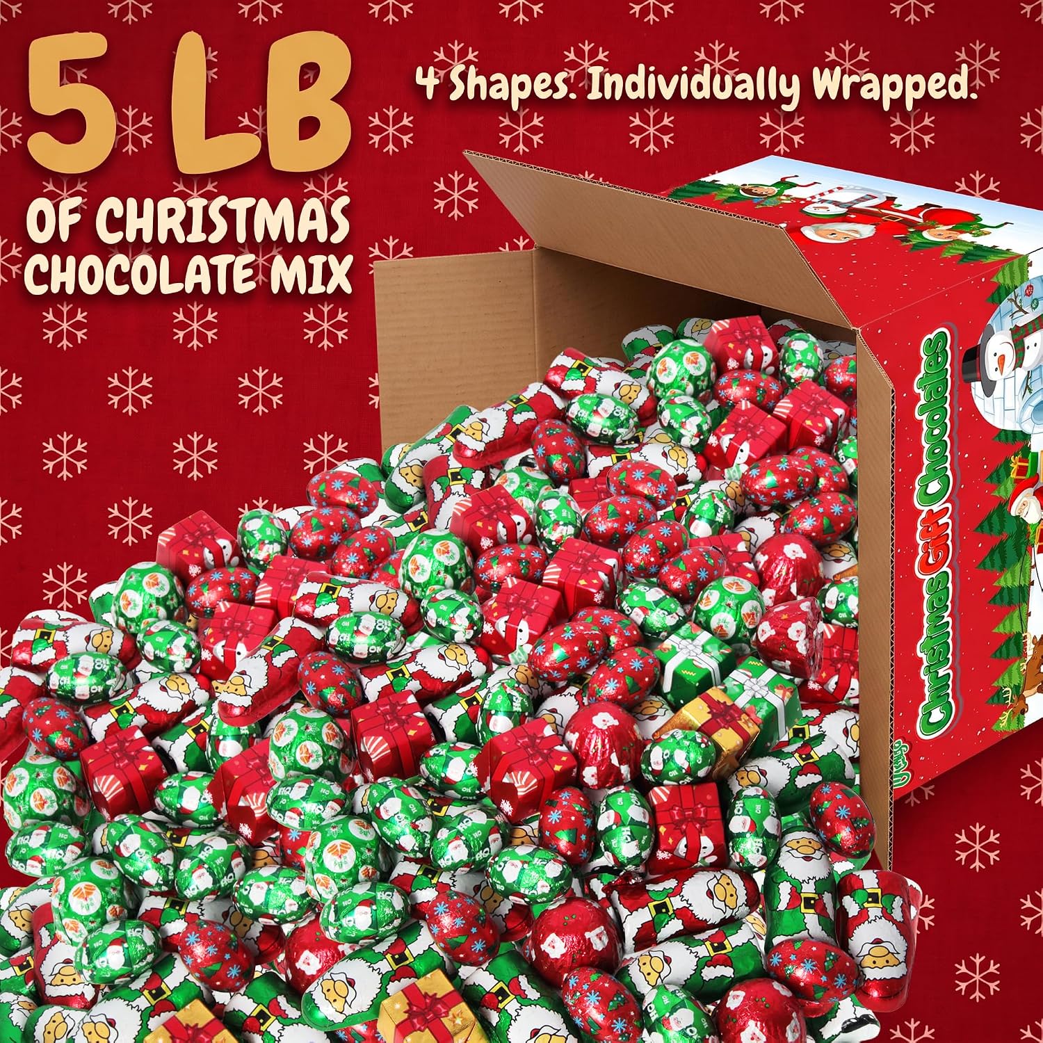 Detalle 1 de Yumzo Christmas Chocolate Mix, 5 lb Individually Wrapped Foil Candy