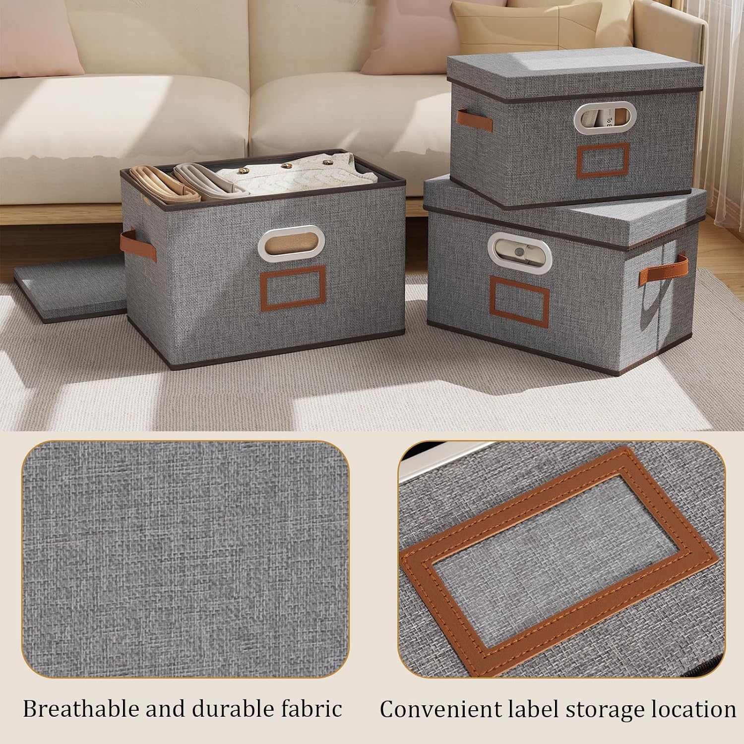 Detalle 2 de OUTBROS Cajas Plegables de 38x25x25cm 🧺 Organizadores Grises