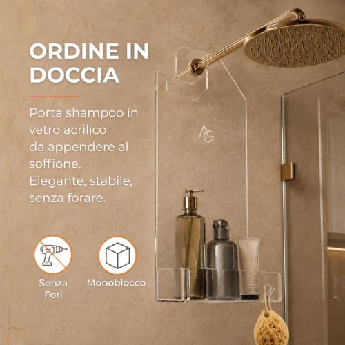 Thumbnail 1 de AGPLEX Porta Shampoo Doccia da Appendere al Soffione in Vetro Acrilico – Mensola salvaspazio Made in Italy