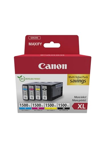 Detalle de Canon PGI-1500 XL CMYBK Pack de 4 Cartouches XL – Noir, Cyan, Magenta, Jaune (Certifié, Packaging Recyclable)