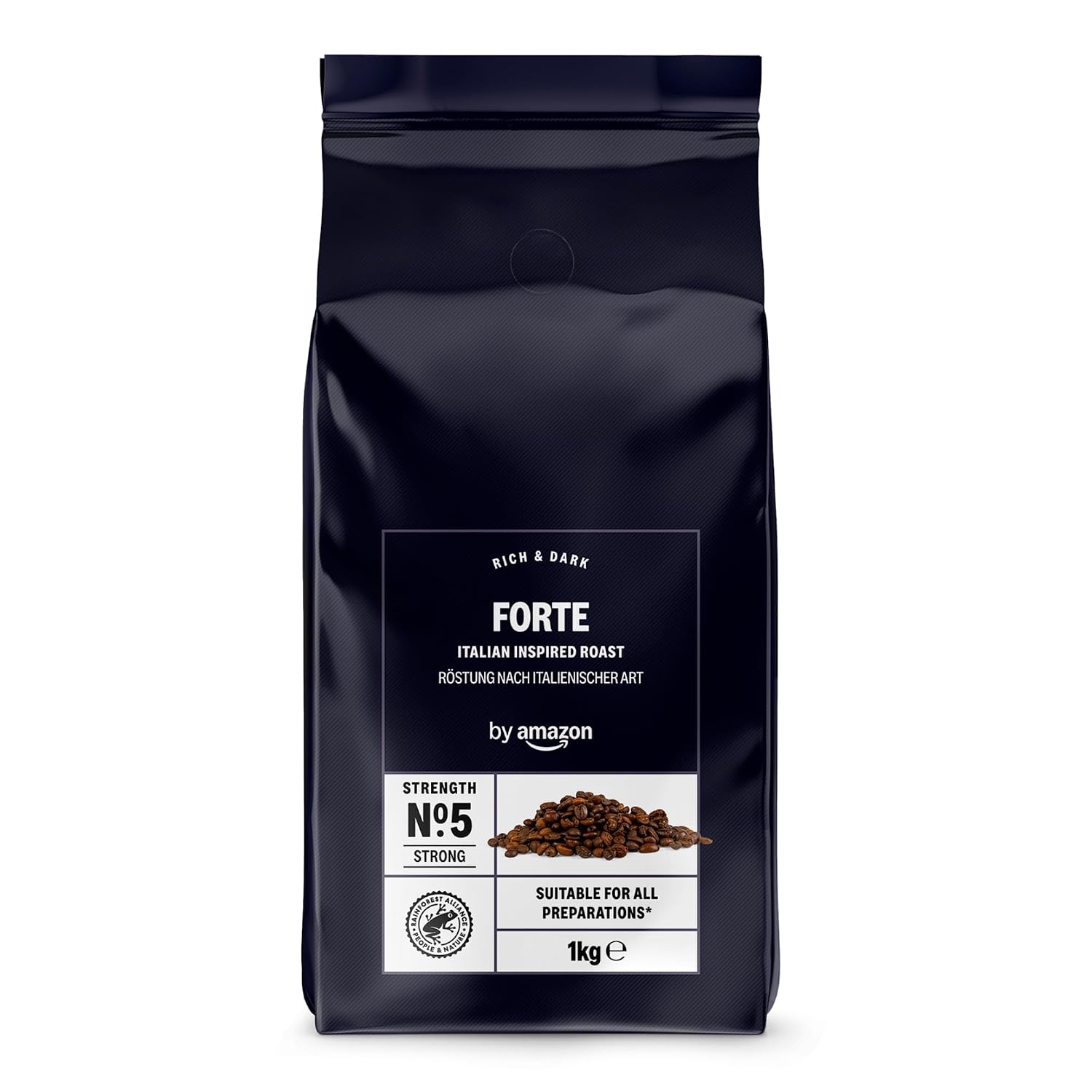 by Amazon Forte Coffee Beans Italian Inspired Roast Strength No. 5 – Strong (1 kg) ganze Bohnen