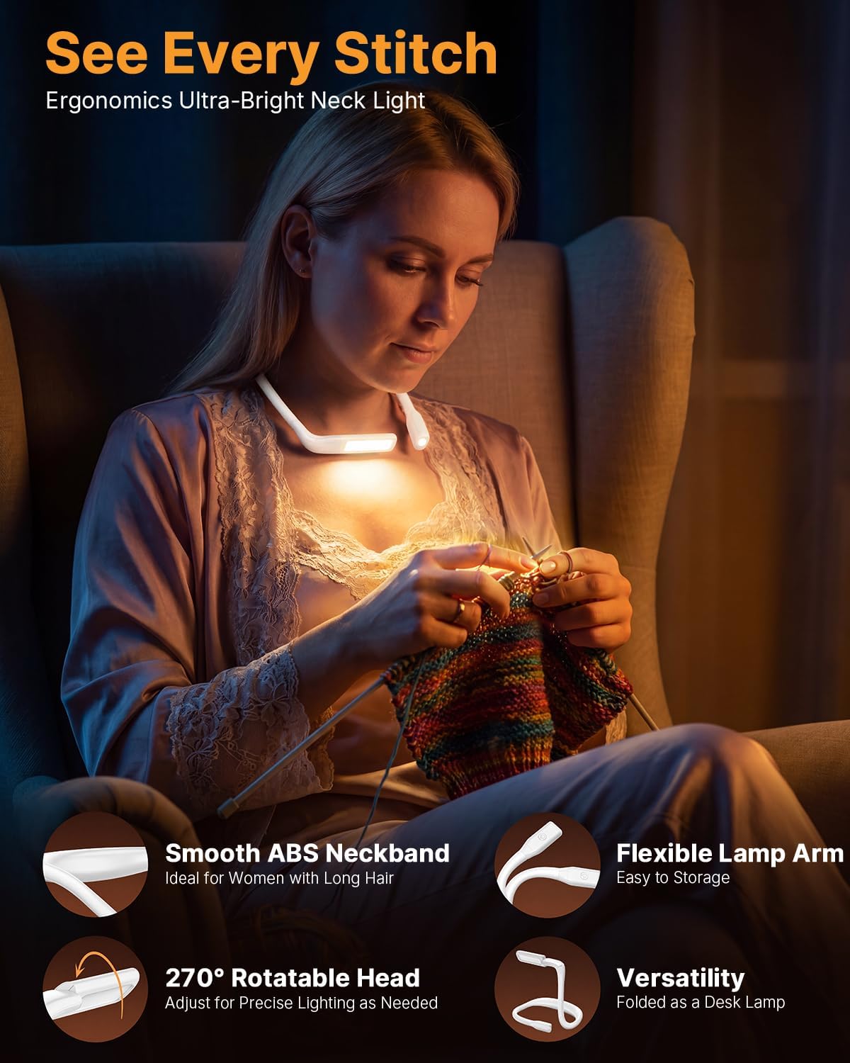 Detalle 2 de EastPin Rechargeable Neck Light with Dual Lamps, 3 Color Modes and Dimming