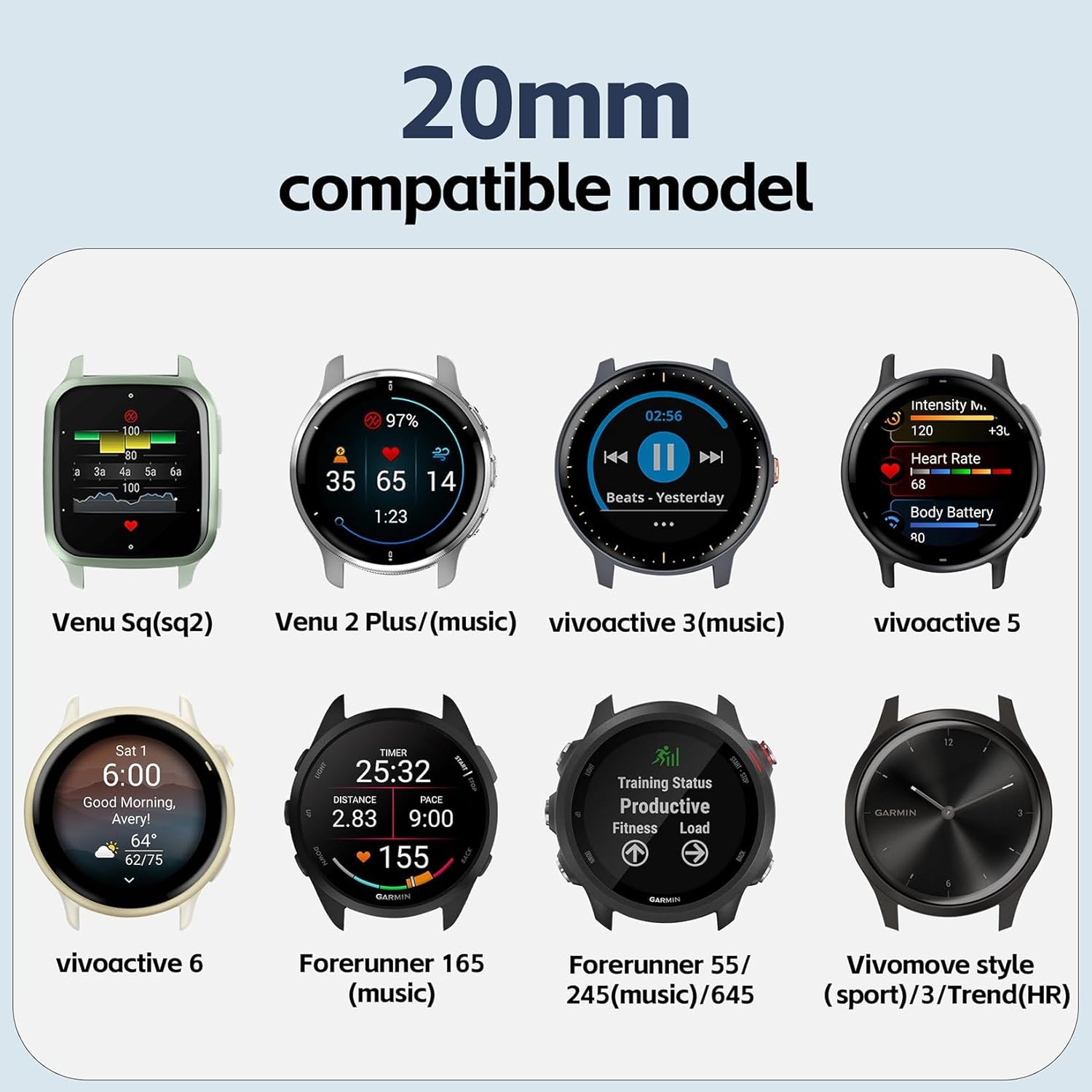 Thumbnail 3 de Wizvv 20mm Silicone Strap for Garmin Range (Vivoactive 5/6/3, Forerunner 55/165/245/645, Venu series, Fenix 7, and more) – Durable, quick-release, two-tone band