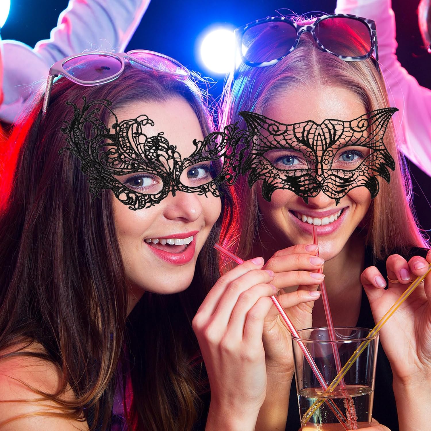 Detalle de But the cow 10 Pcs Black Masquerade Mask – Lace Eye Masks for Women and Men