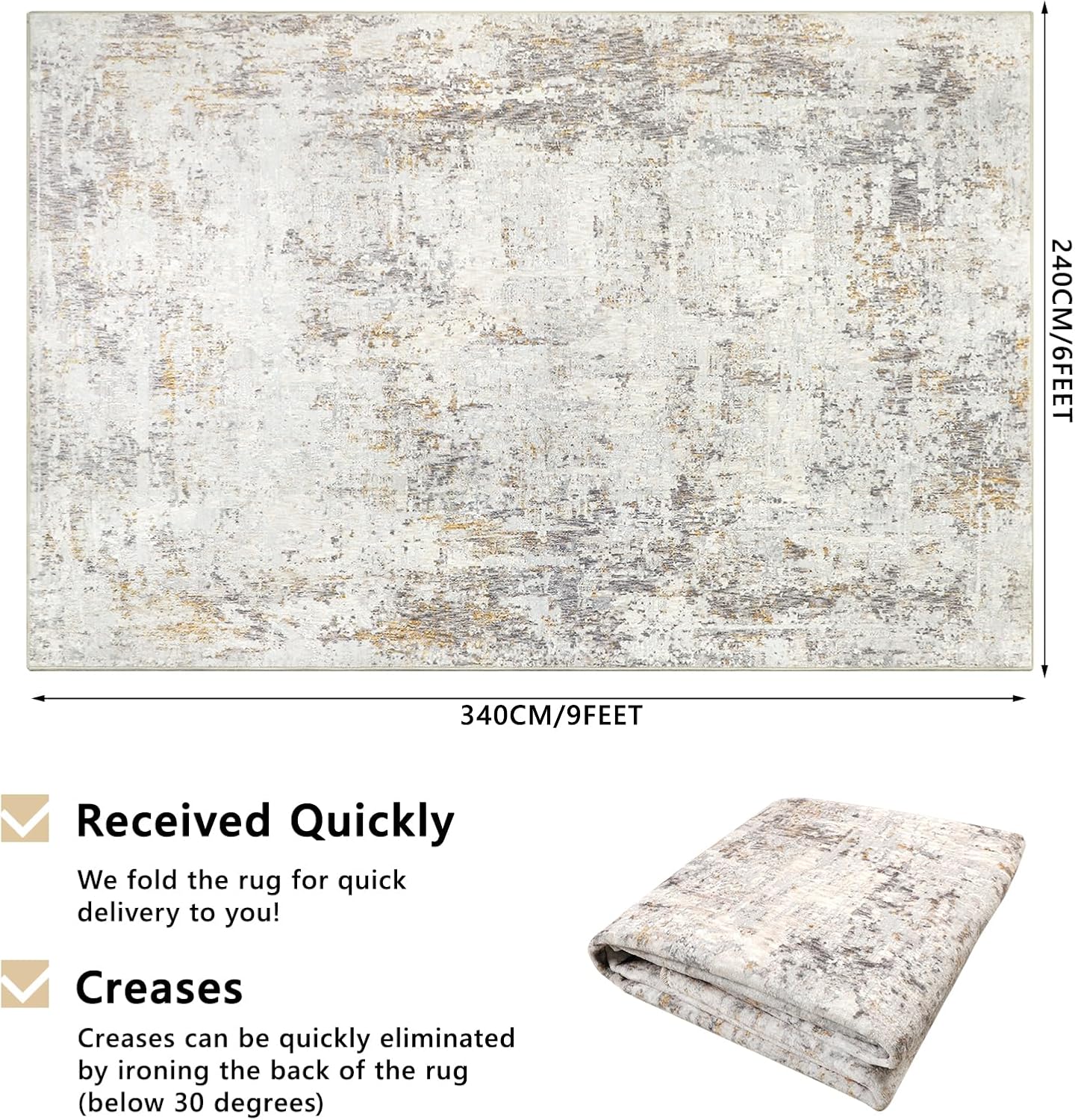 Detalle 2 de Capslpad 240x340cm Large Modern Abstract Rug – Non-slip, Short-Pile Faux Wool, Beige