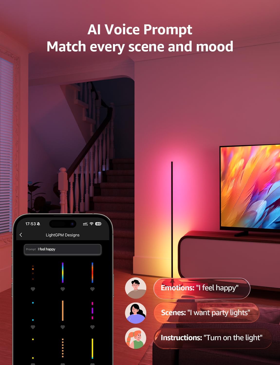 Detalle de Lepro OE1 AI Floor Lamp: Music‑Sync Smart Corner Lamp with AI Lighting Designer
