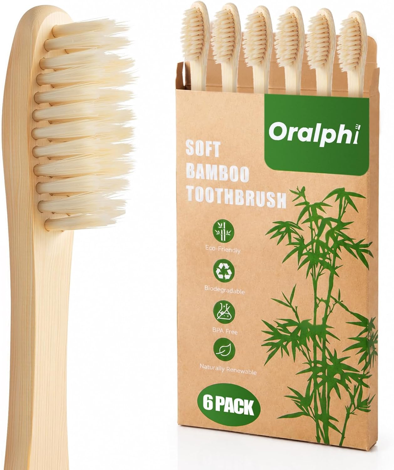 Detalle de Oralphi Bamboo Toothbrushes 6-Pack