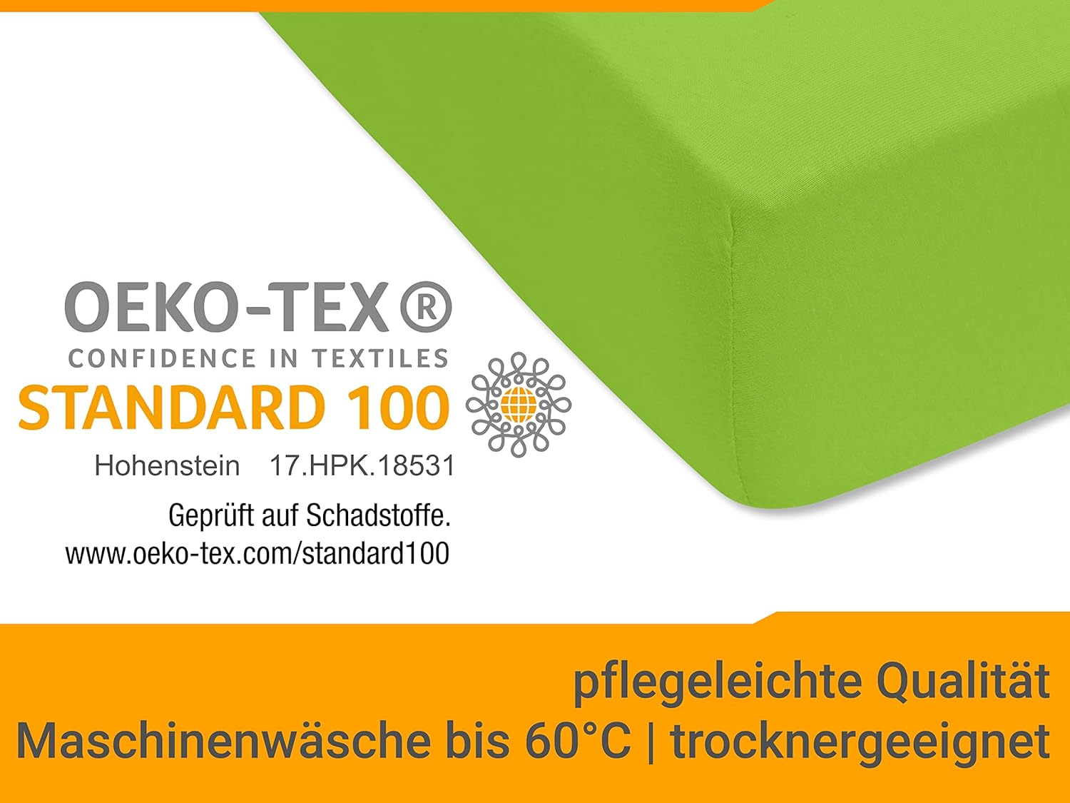 Thumbnail 5 de Drap housse Npluseins Jersey coton 90x200 à 100x200 – Vert pomme, 100% coton, Oeko-Tex