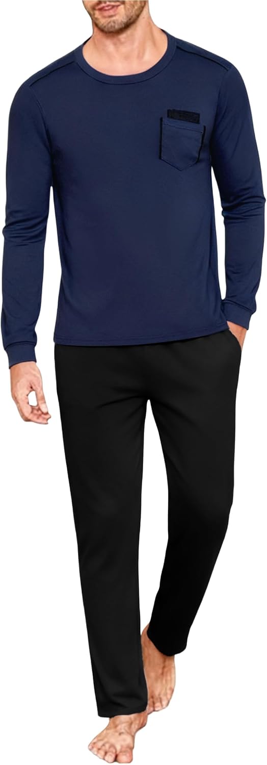 Detalle de Uniexcosm Pyjama Homme Hiver en Coton – Ensemble avec Poches et Ceinture Rabattable