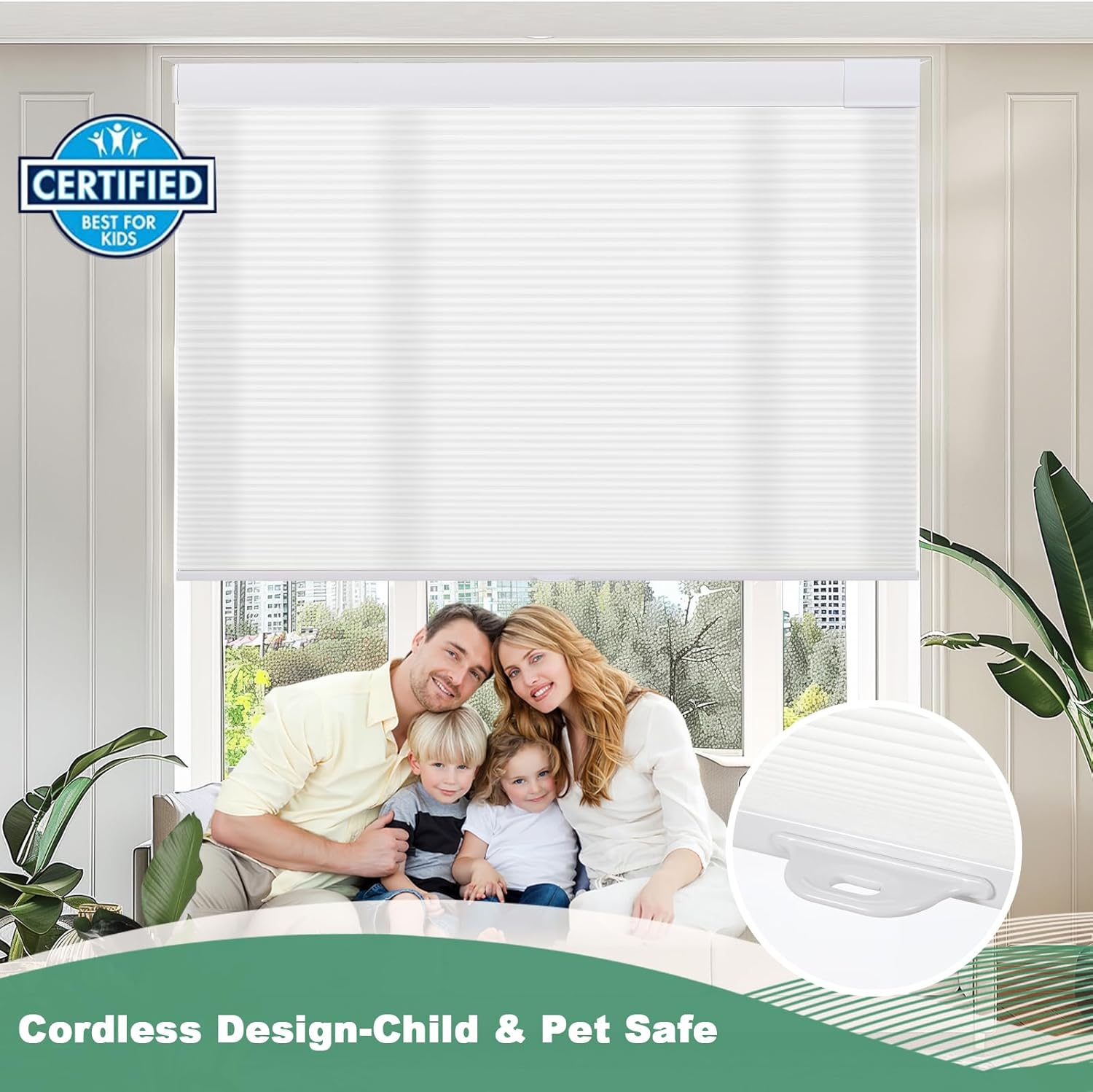 Thumbnail 5 de Tonature No Drill Cellular Shades: Cordless Free-Stop Light Filtering Honeycomb Blinds (32" W x 64" H)