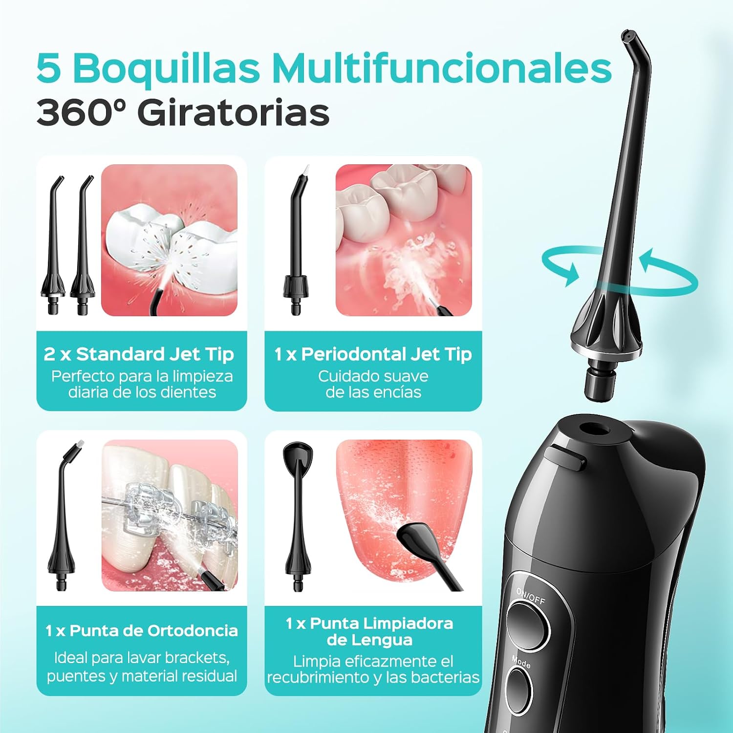 Detalle de COSLUS Irrigador Bucal Portátil Flosser 🌊 Limpieza Efectiva en Viaje