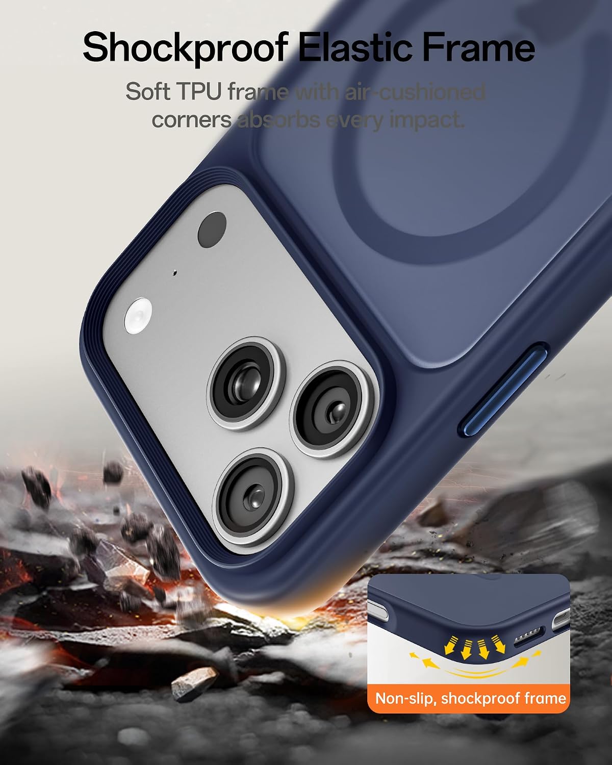 Detalle de UNBREAKcable Magnetic Case for iPhone 17 Pro Max (6.9") with MagSafe and camera protection, Deep Blue
