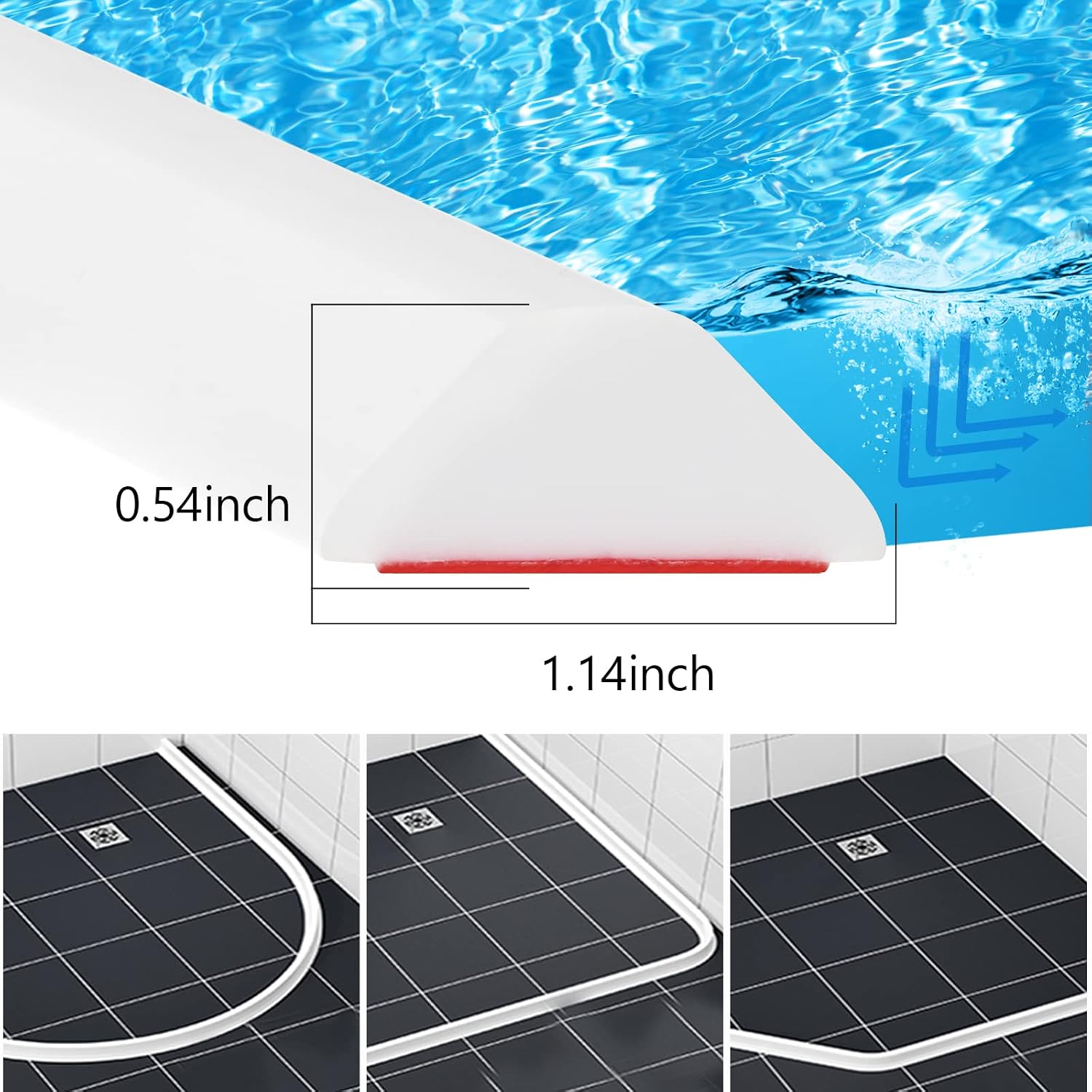 Detalle 2 de Duzzy 98-Inch Collapsible Shower Water Dam with Adhesive Backing, Cut-to-Fit Design