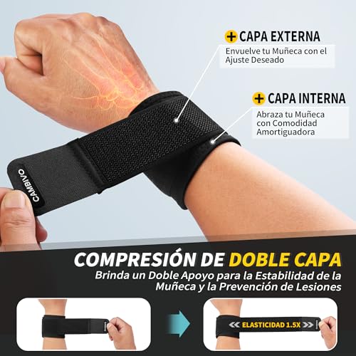 Detalle de CAMBIVO Muñequeras Gym Ajustable 2Pcs: soporte cómodo para entrenamientos y uso diario