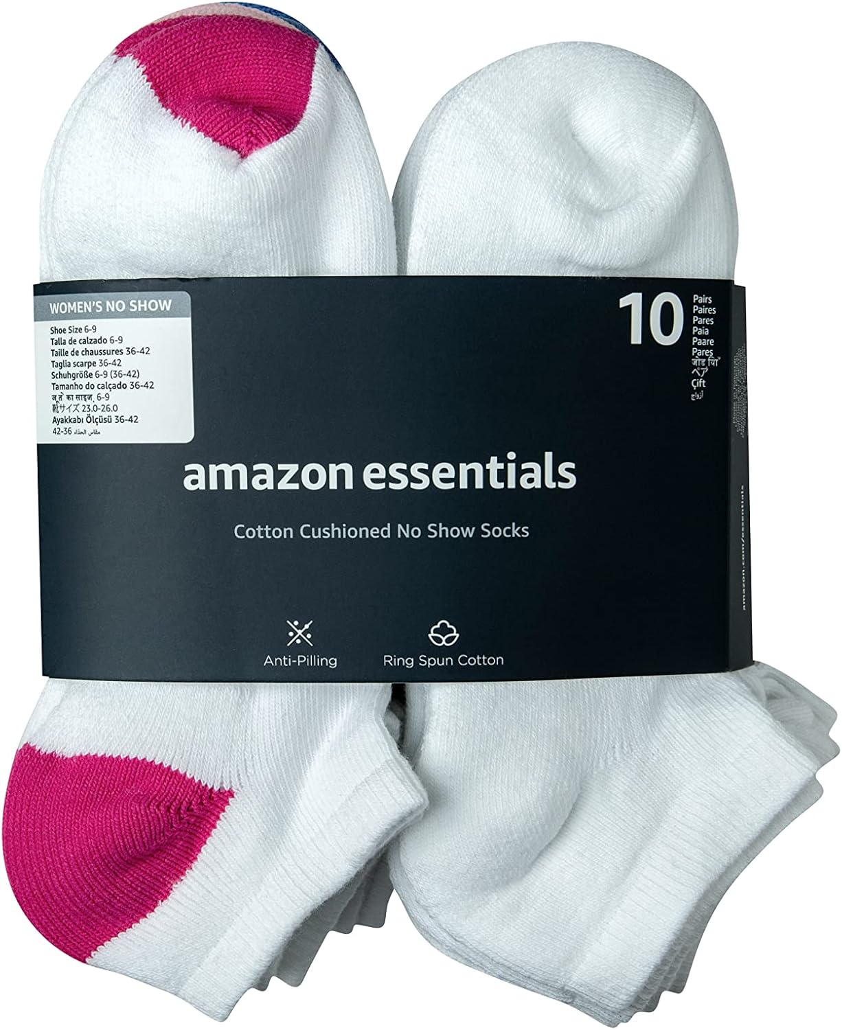 Detalle 2 de Amazon Essentials Damen No-Show-Athletiksocken aus Baumwolle, leicht gepolstert – 10er-Pack