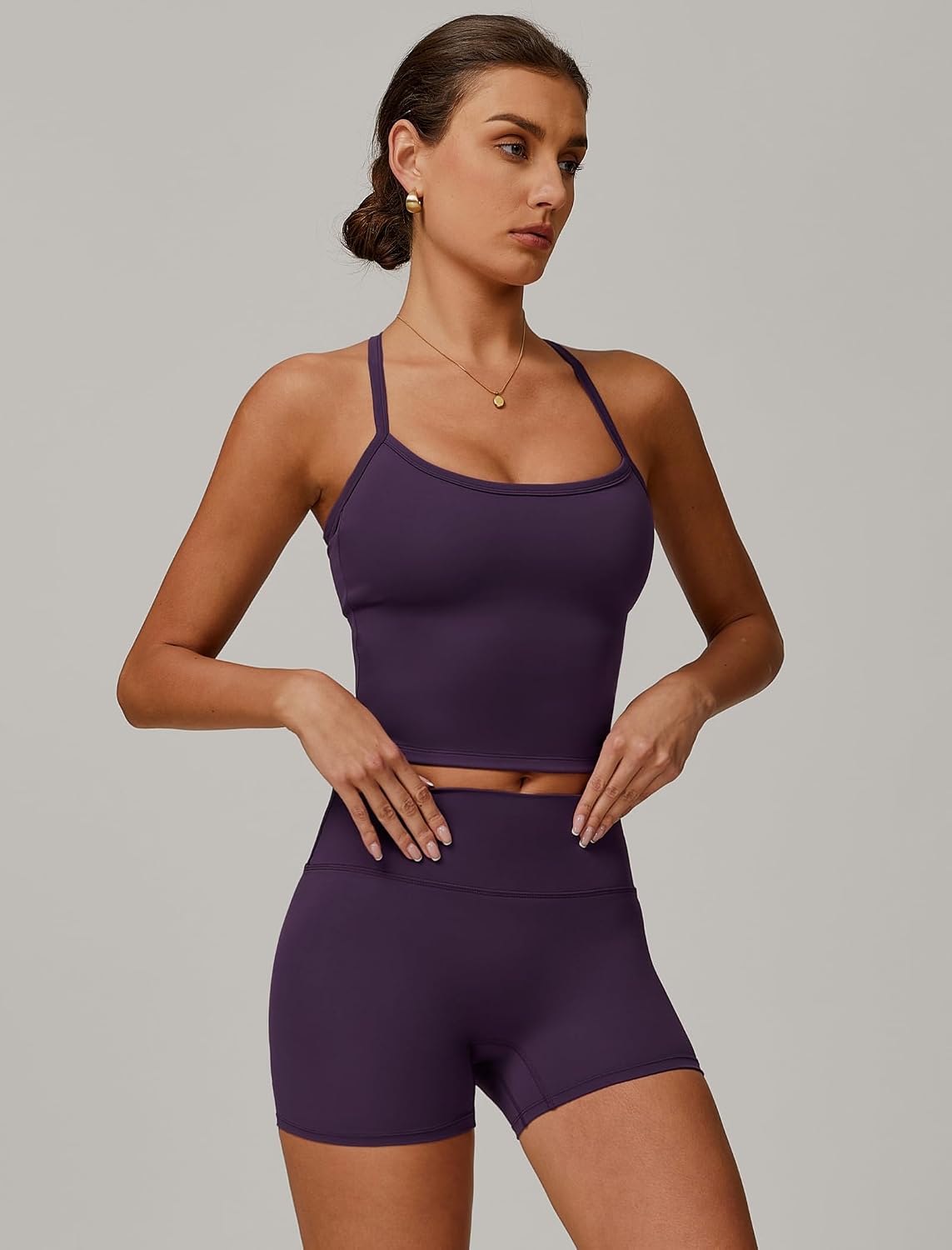 Detalle de QBGJTD Two Piece Workout Set for Women: Seamless Tank Top + High Waist Shorts