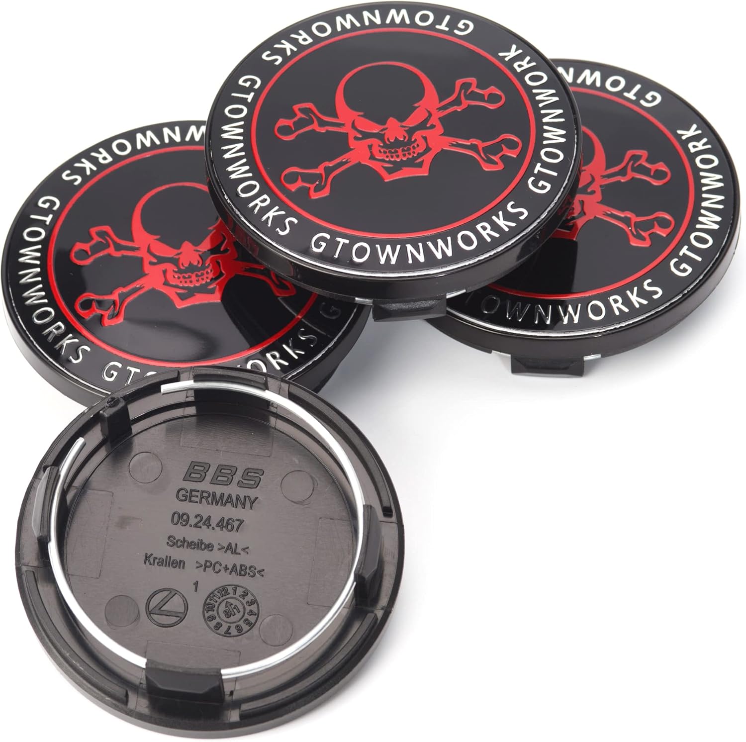 Detalle 2 de 4 x 70.6 mm Black Skull Hub Caps (AD 70.6 mm, ID 60.6 mm) – Pack of 4
