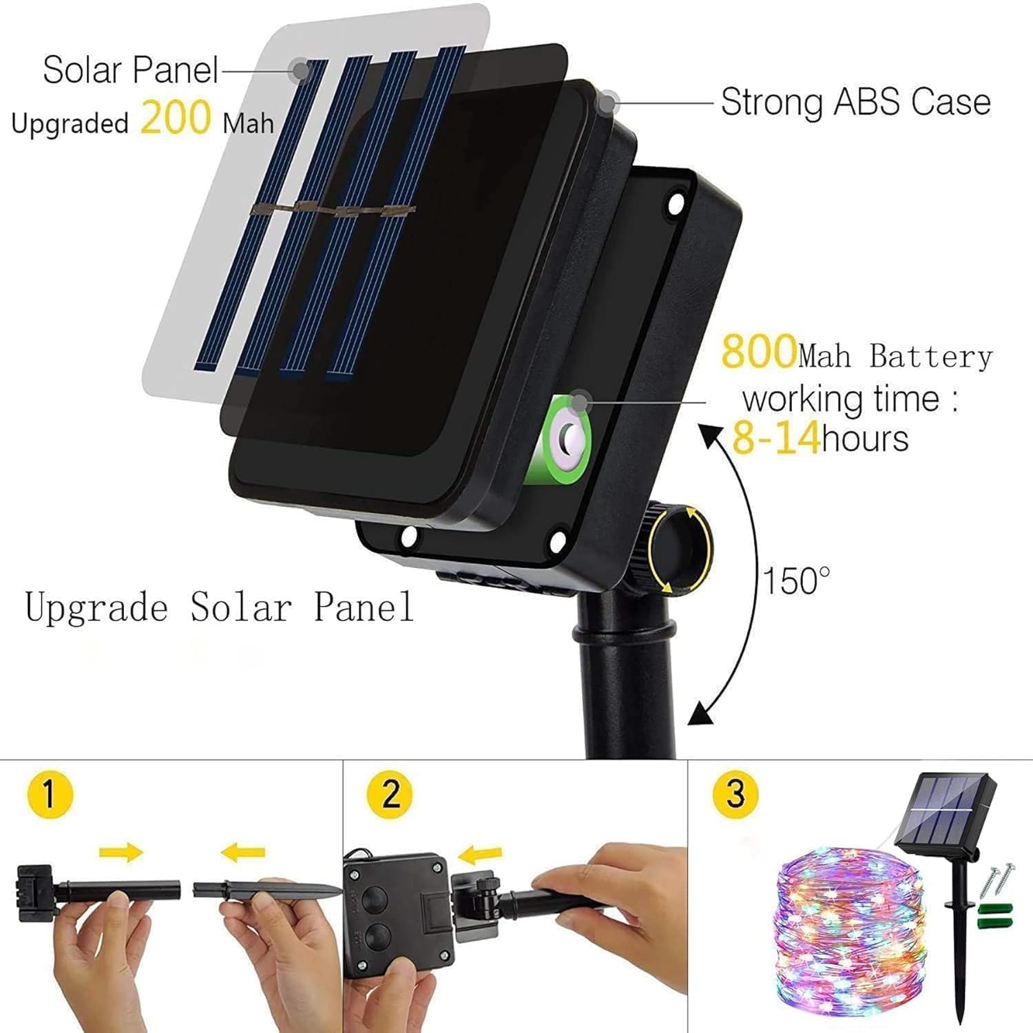 Thumbnail 6 de Lezonic Solar Fairy Lights Outdoor 2 Pack – 40ft, 120 LEDs, 8 Modes, IP65 Waterproof