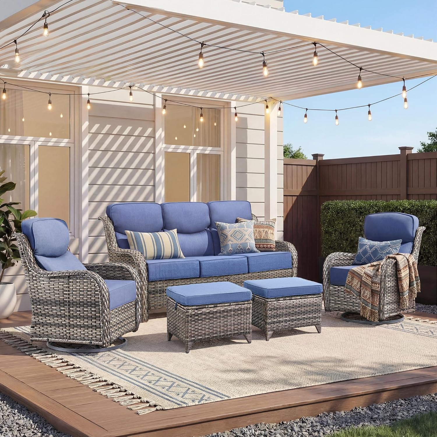 Jelwaly JELA-SWTBWFS-5-ZY-SF-JT-GYBL 5-Piece Wicker Patio Set