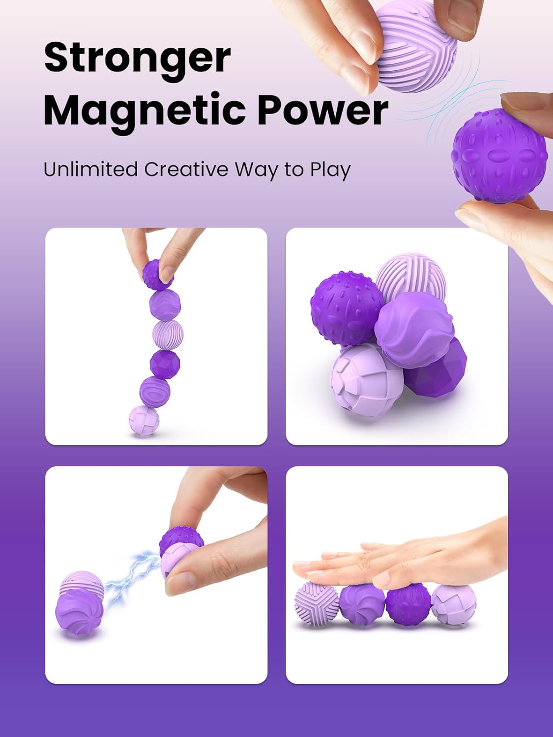 Thumbnail 3 de UZAHSK Silicone Magnetic Fidget Balls for Adults – 6Pcs (Geometric Purple)