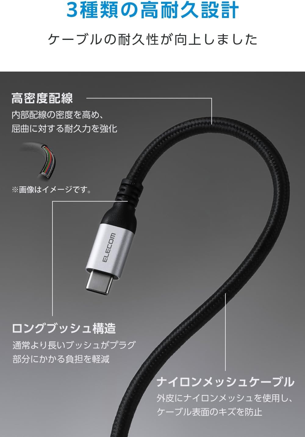 Thumbnail 3 de エレコム MPA-CCECE1G10BK USB Type-C延長ケーブル 1m・最大100W・10Gbps・映像出力対応