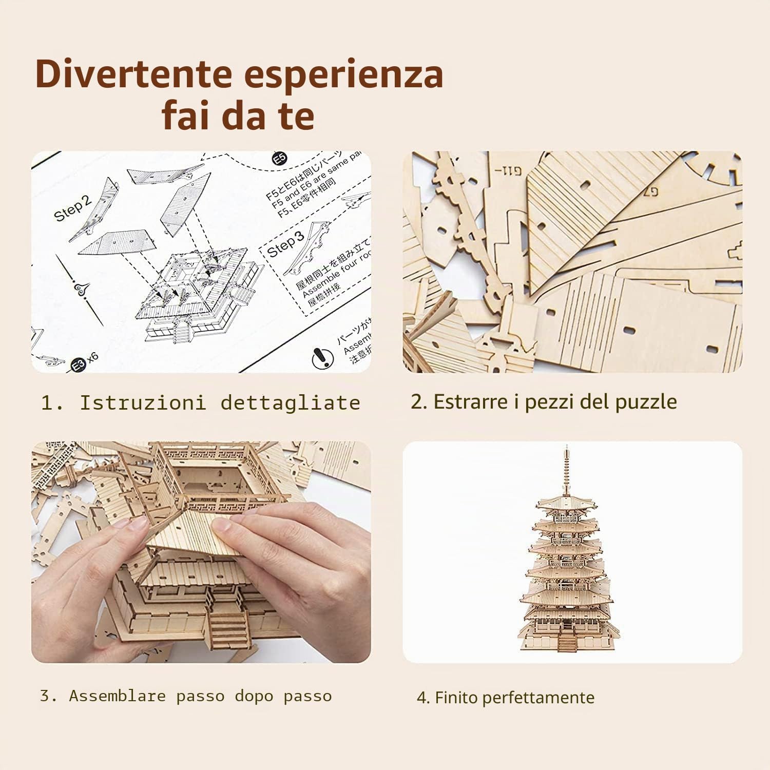 Thumbnail 4 de RoWood Puzzle 3D Pagoda a Cinque Piani in Legno – Modellismo per Adulti