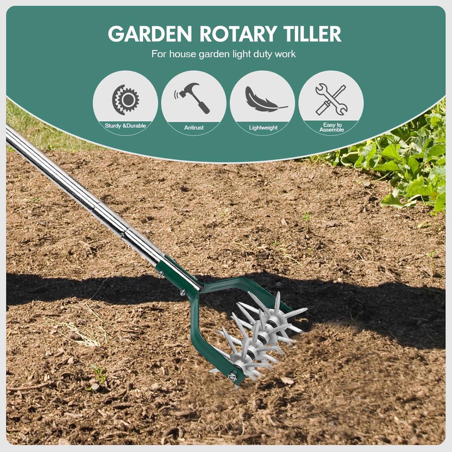 Thumbnail 3 de YEELOR Motoculteur de jardin avec manche réglable en acier inoxydable – pratique pour petits jardins