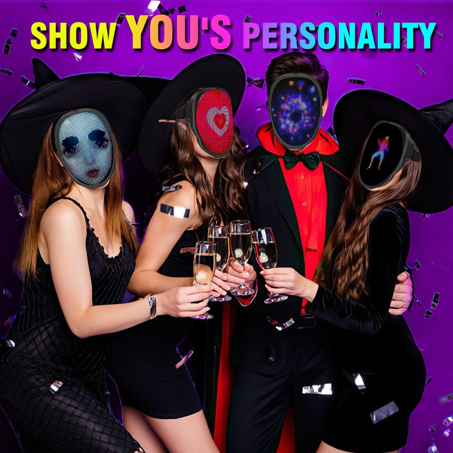 Thumbnail 6 de megoo LED Mask with Bluetooth – customisable programmable light-up mask for DJ, rave, cosplay & parties