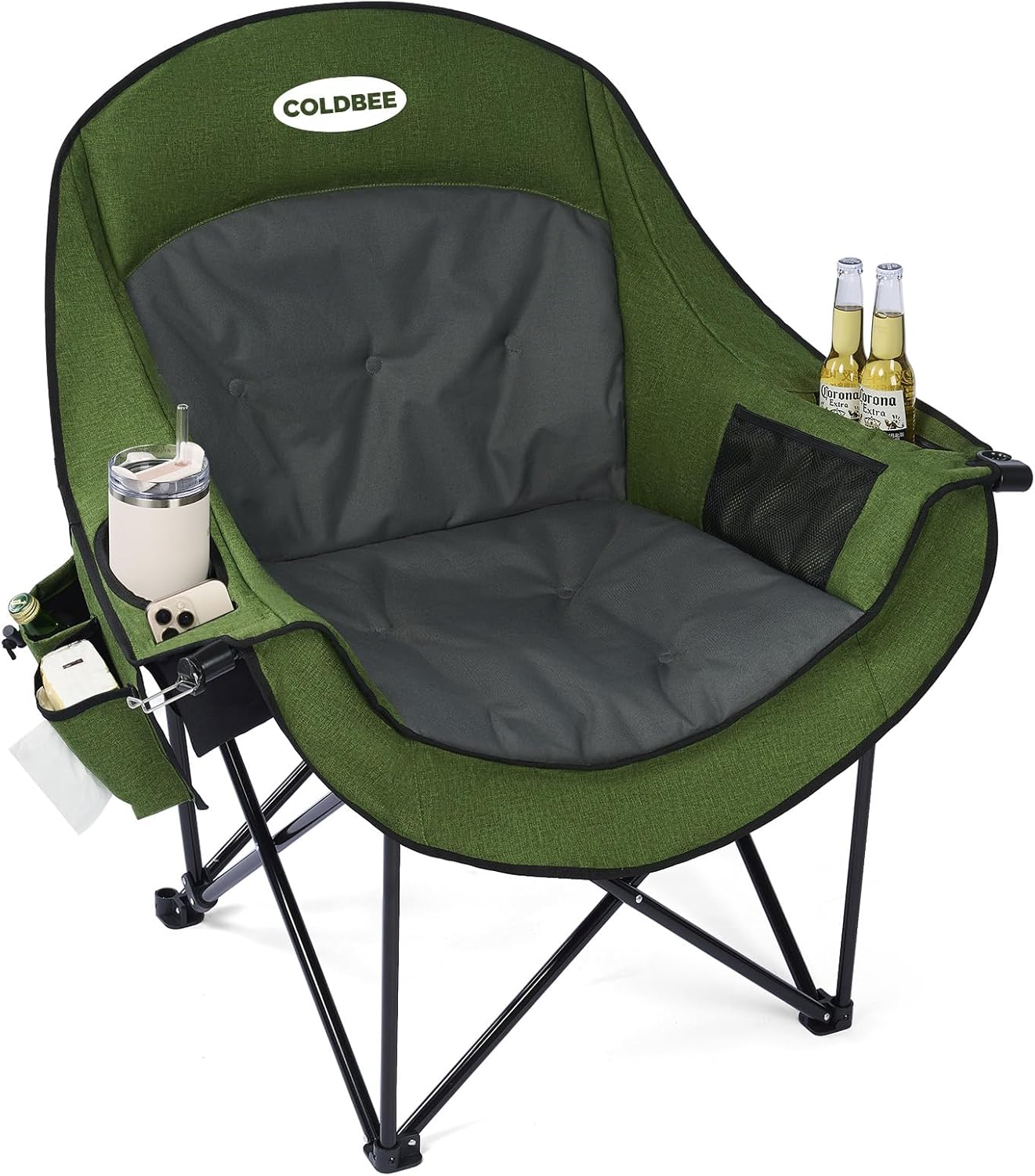 Detalle de Coldbee PW-RC749C2 Oversized Camping Chair, 500-lb Capacity, Padded Green