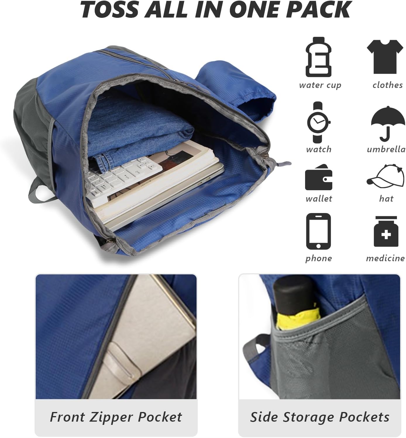 Detalle de flintronic Ultraleicht faltbarer Klein-Rucksack (28 x 20 x 42 cm) – wasserdicht & kompaktes Outdoor-Tagesrucksack-Modell