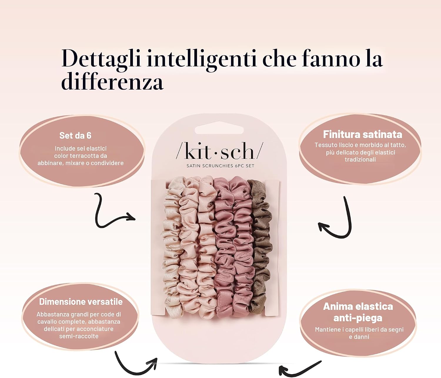 Detalle de Kitsch Elastici per Capelli in Raso Terracotta, set da 6 pezzi