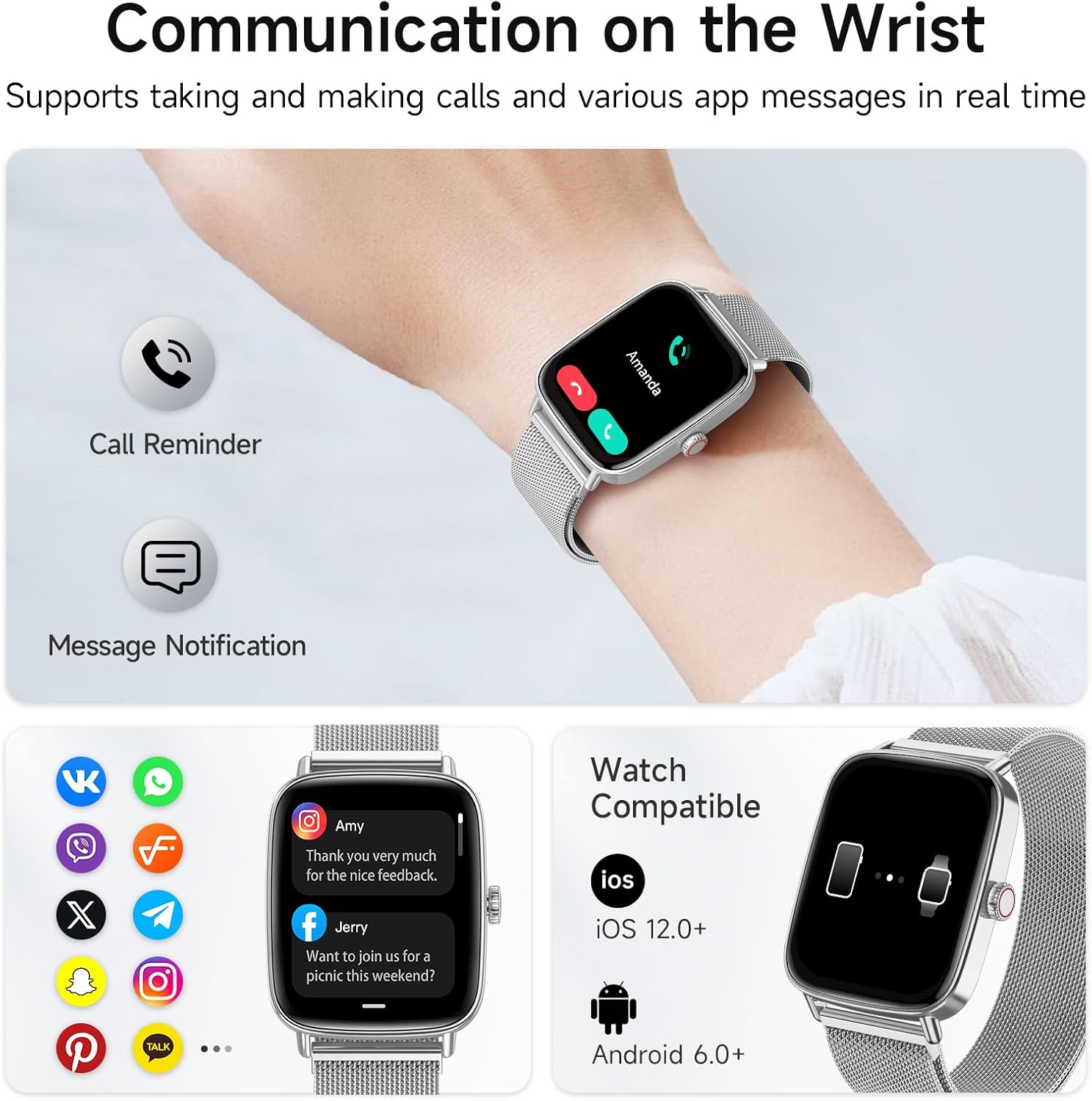 Detalle de AEAC Smart Watch for Men & Women with 1.85" HD Display, 100+ Sport Modes, IP68 Waterproof, and Bluetooth Calls