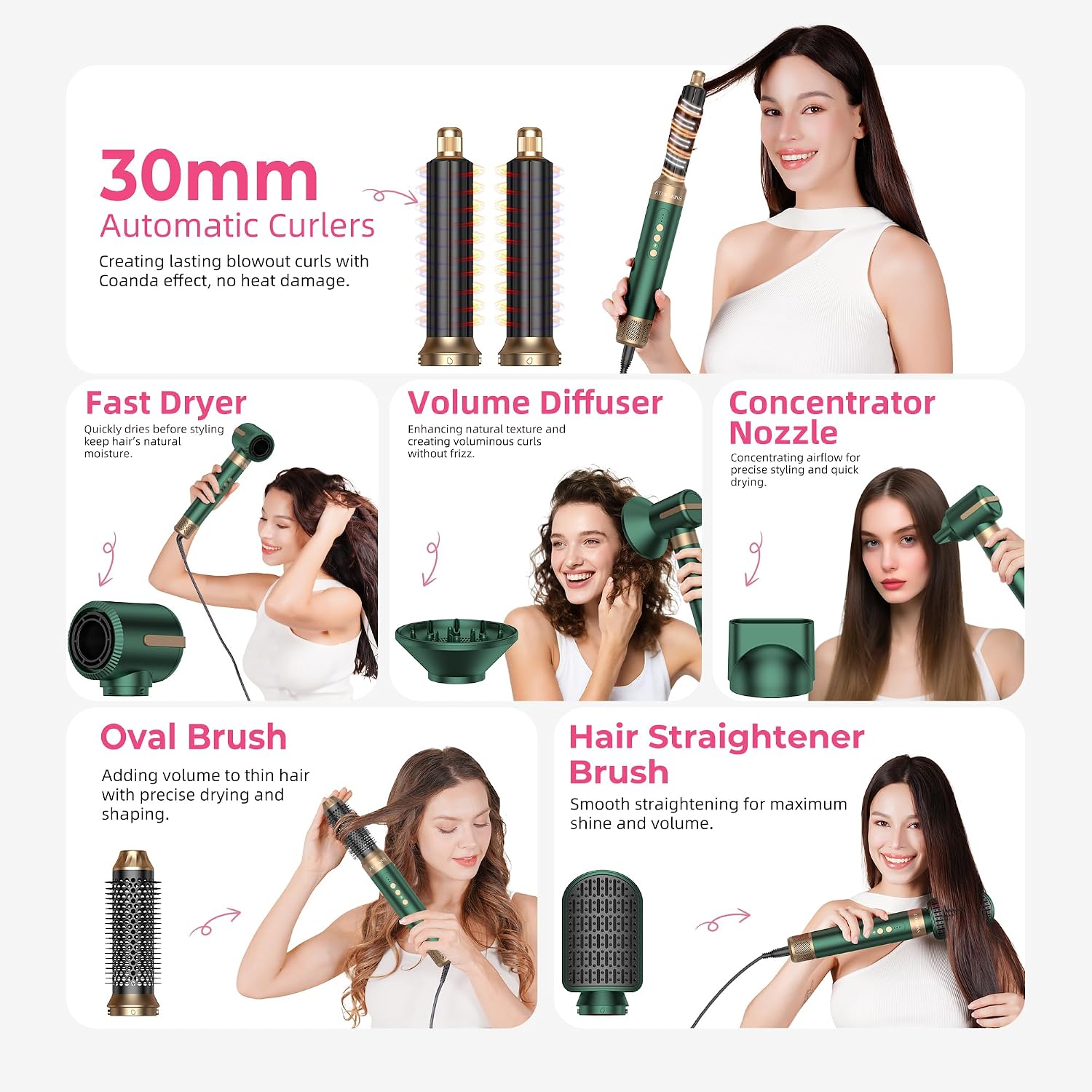 Thumbnail 2 de Atopskins 7-in-1 Airstyler Pro – Warmluftbürste Set mit Diffusor, Glätteisen & Lockenaufsatz