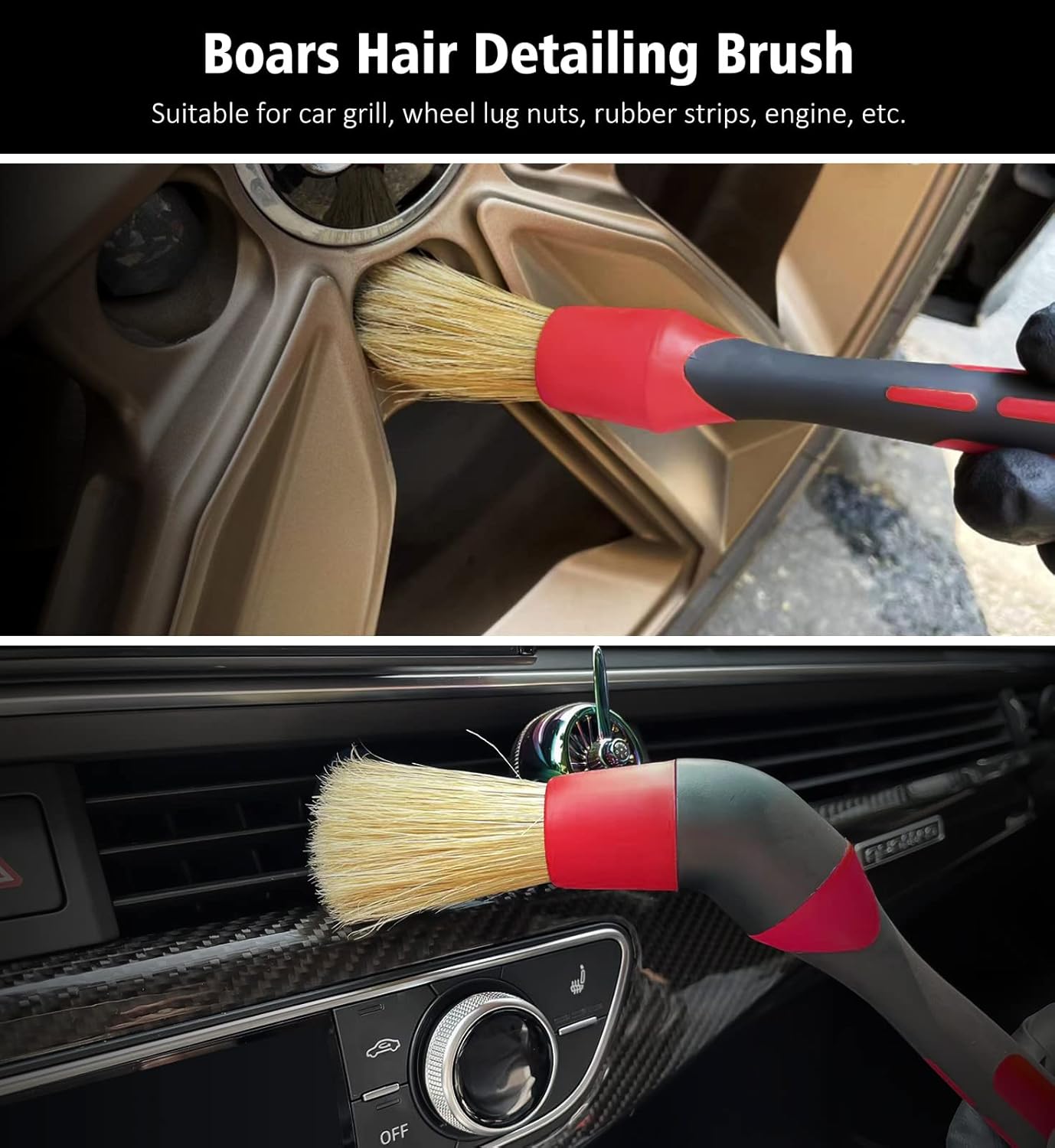 Detalle de YeewayVeh Wheel Cleaning Kit 5-Pack: Bendable Alloy Wheel Brushes & Microfiber Rim Brush (Red)