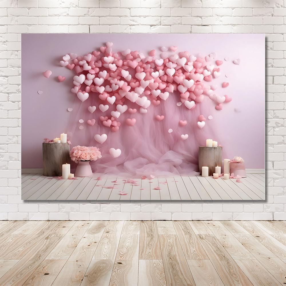 Thumbnail 1 de MEHOFOND 7x5ft Valentine’s Day Backdrop for Photography – Pink Romantic Floral & Candle Theme