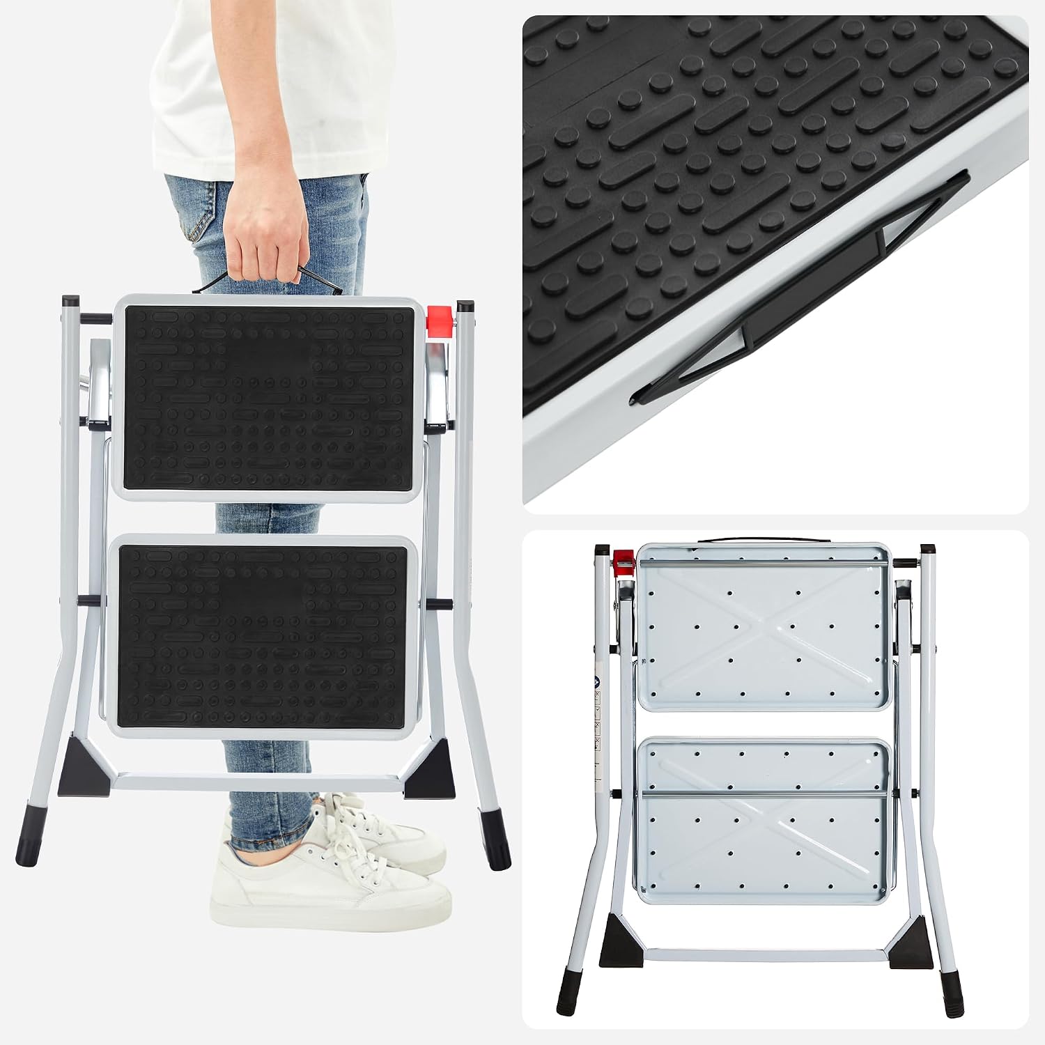 Thumbnail 6 de SONGMICS UGSL02WT 2-Step Folding Steel Ladder with Non-Slip Steps