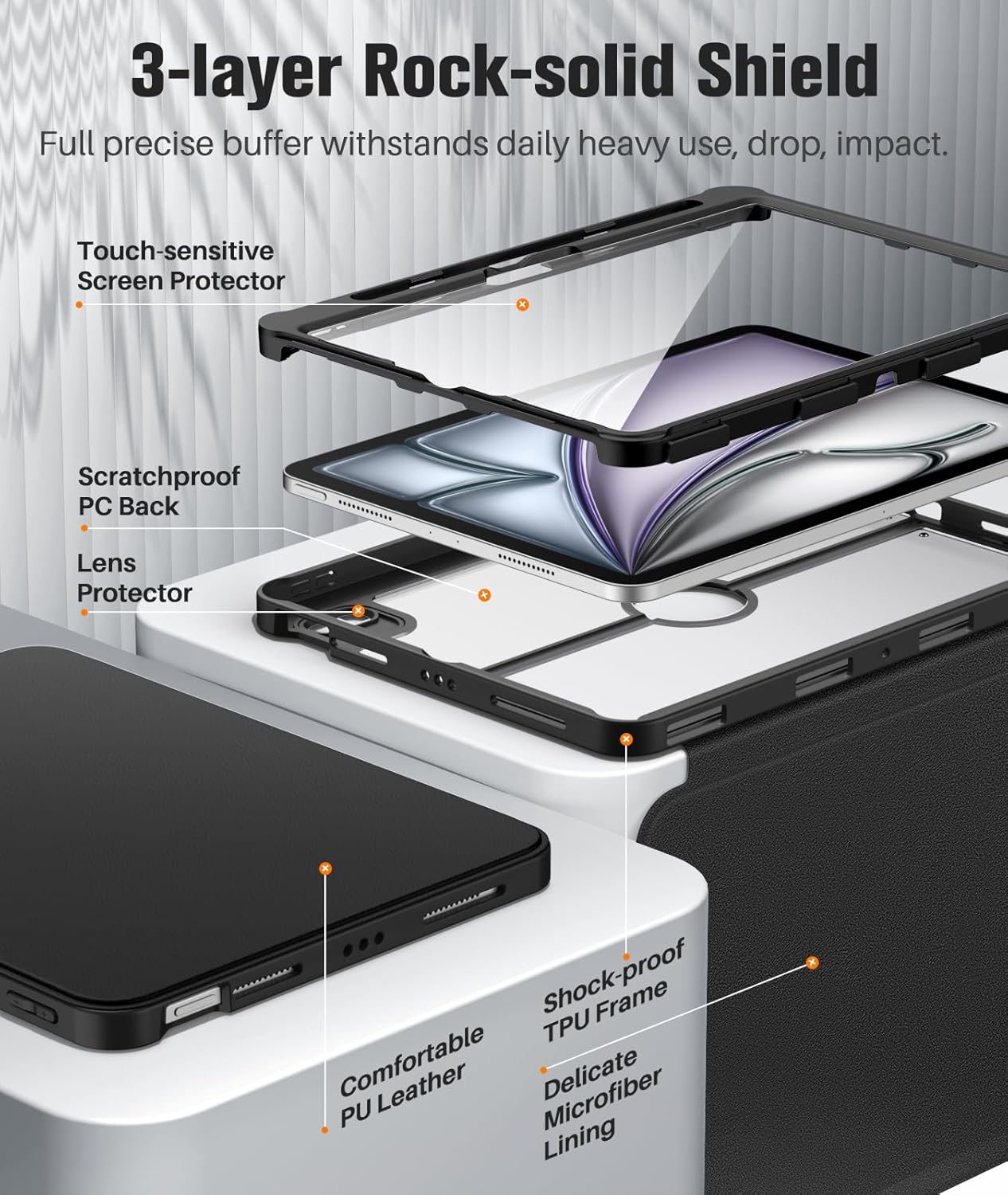 Thumbnail 2 de MoKo 11-Inch iPad Air Case (M4/M3/M2) with Screen & Lens Protector, Pencil Holder, and Auto Wake/Sleep
